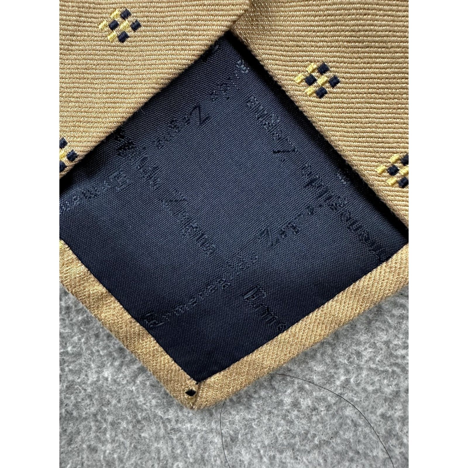 Ermenegildo Zegna VINTAGE Ermenegildo Zegna Tie Mens Tan Navy Micro Square Pattern Cotton Silk Made Italy Size ONE SIZE - 5 Thumbnail