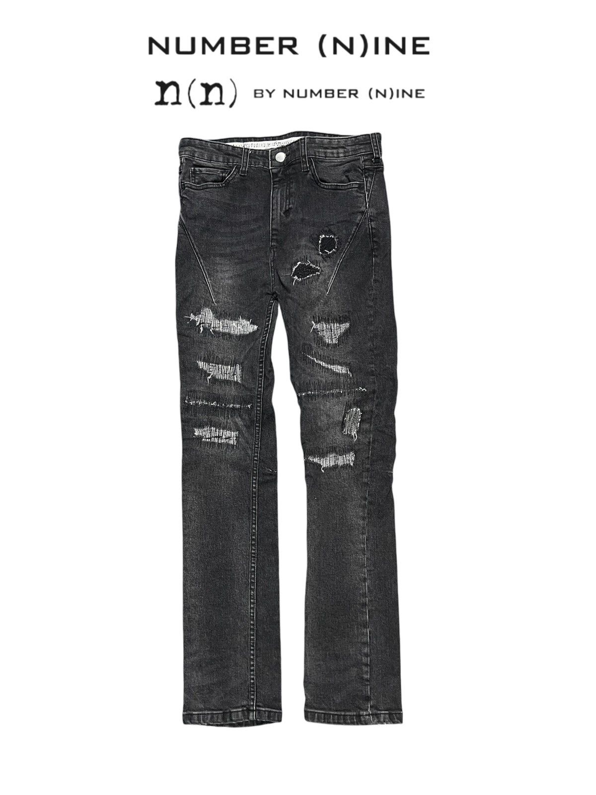 パンツ 00s NUMBER (N)INE damaged skinny jeans M] Number Nine Distressed Denim Jeans Black