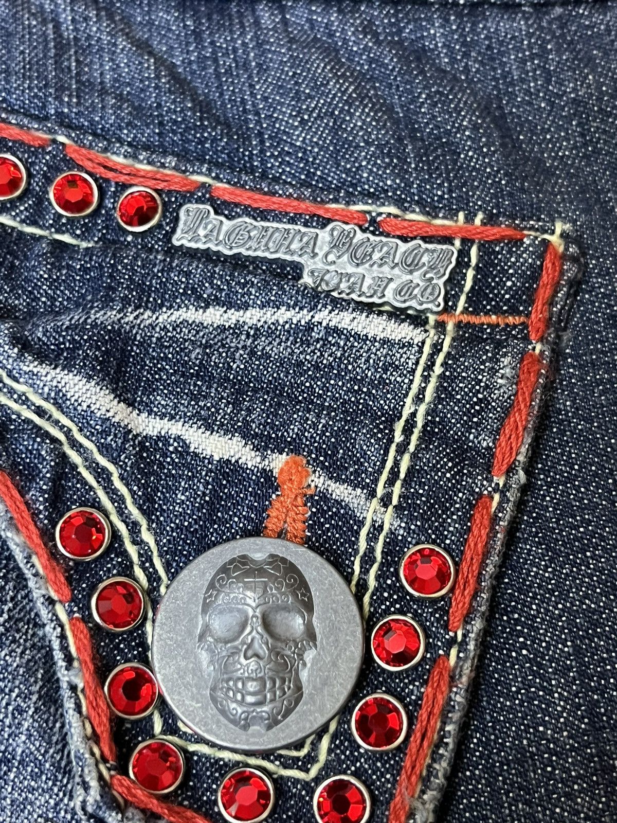 Japanese Brand FLARED🔥LAGUNA BEACH RHINESTONE MADE IN USA FLARED JEANS Size US 36 / EU 52 - 17 Thumbnail