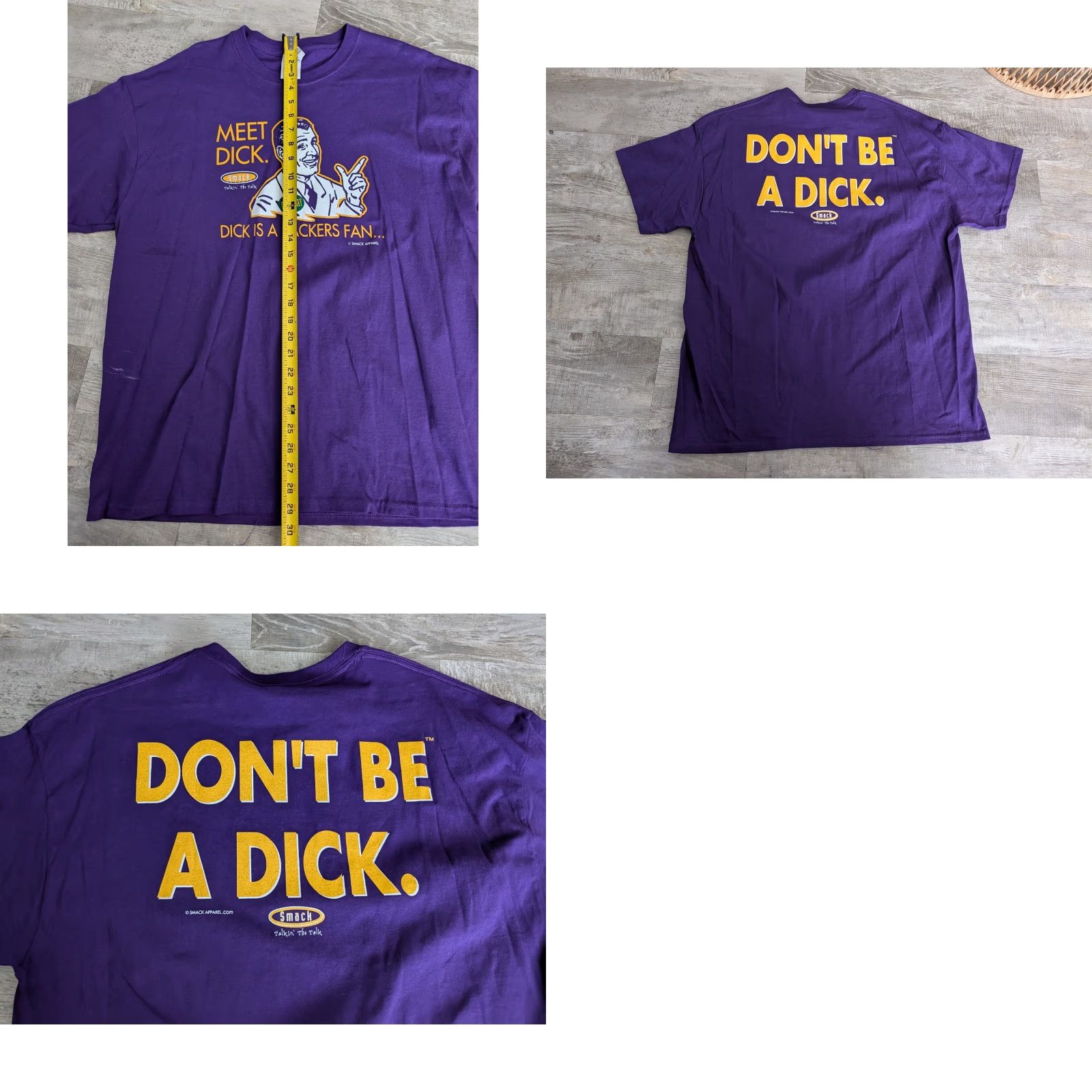 Gildan Gildan Smack Talk T-Shirt Mens XL DONT BE A D*CK Purple Crew Neck Short Sleeve Sports Football Vikings Packers (Vintage: No) Size US XL / EU 56 / 4 - 8 Thumbnail