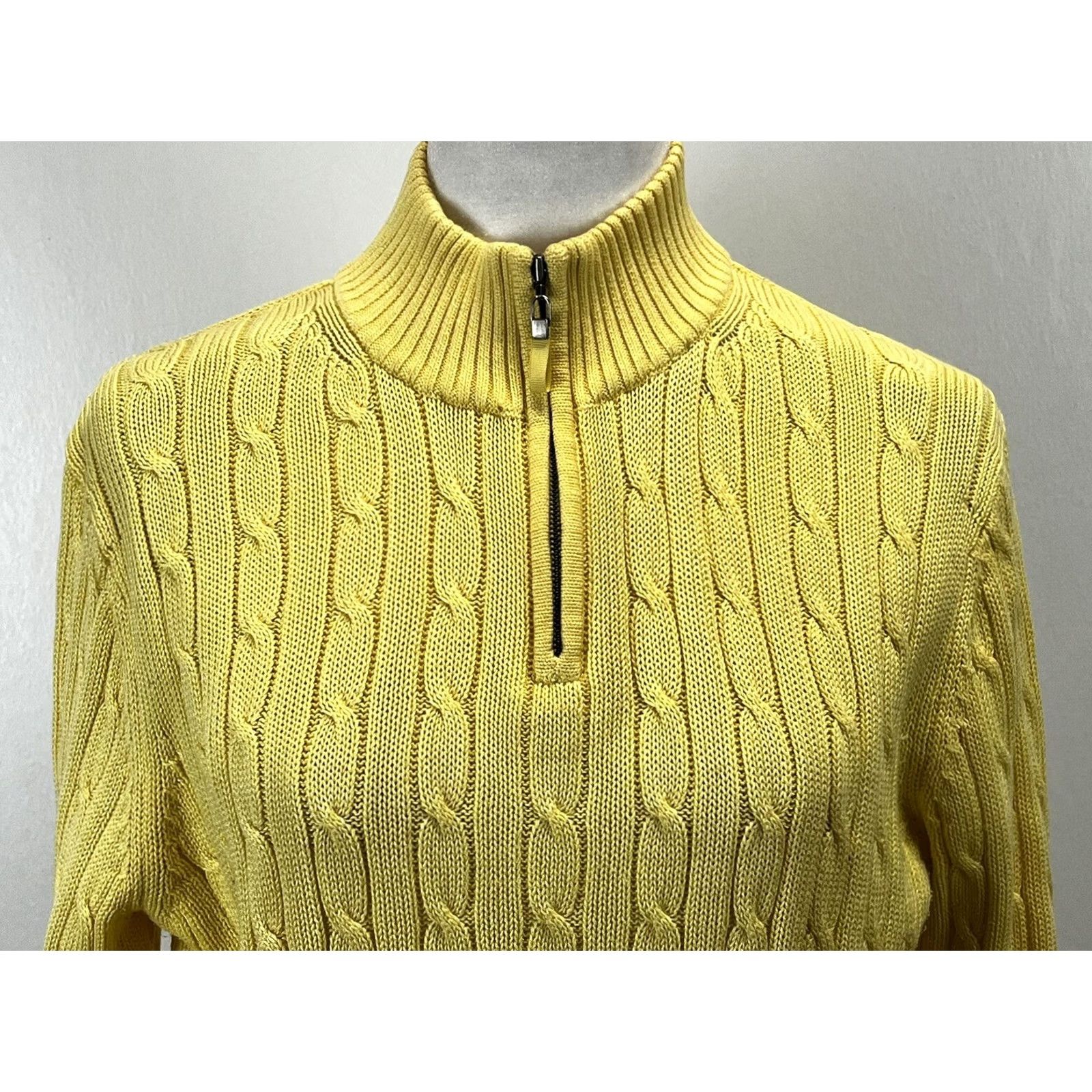 Brooks Brothers Brooks Brothers Cable Knit Sweater Womens L 1/4 Zip Yellow Cotton Pullover Vintage No Size L / US 10 / IT 46 - 5 Thumbnail