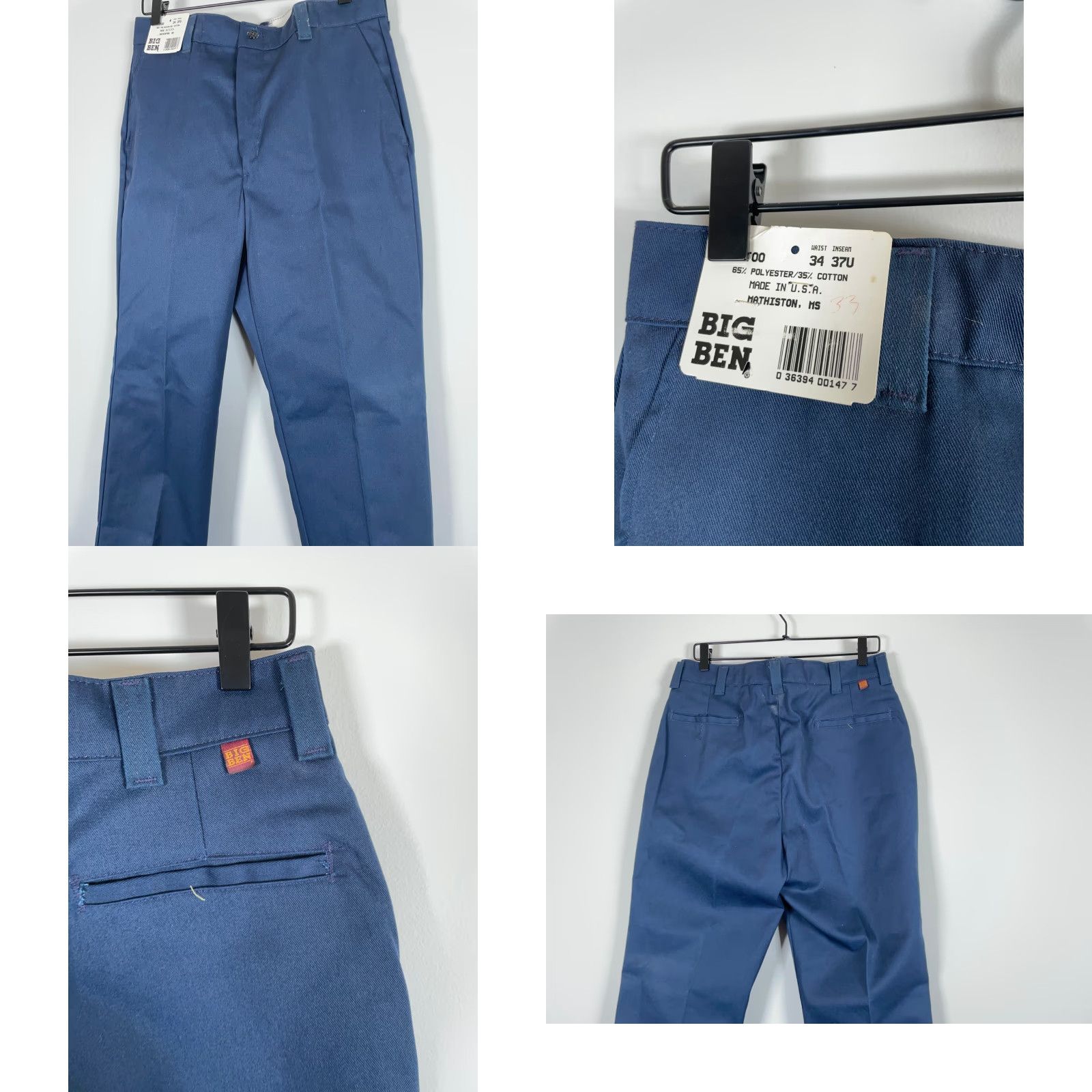 Vintage VINTAGE Ben Ben Pants Shirt? 80s Big Ben Work Pants Men's 33 x 32 Blue Polyester Blend Unworn (33 x 37 Tag) Size US 33 - 10 Thumbnail