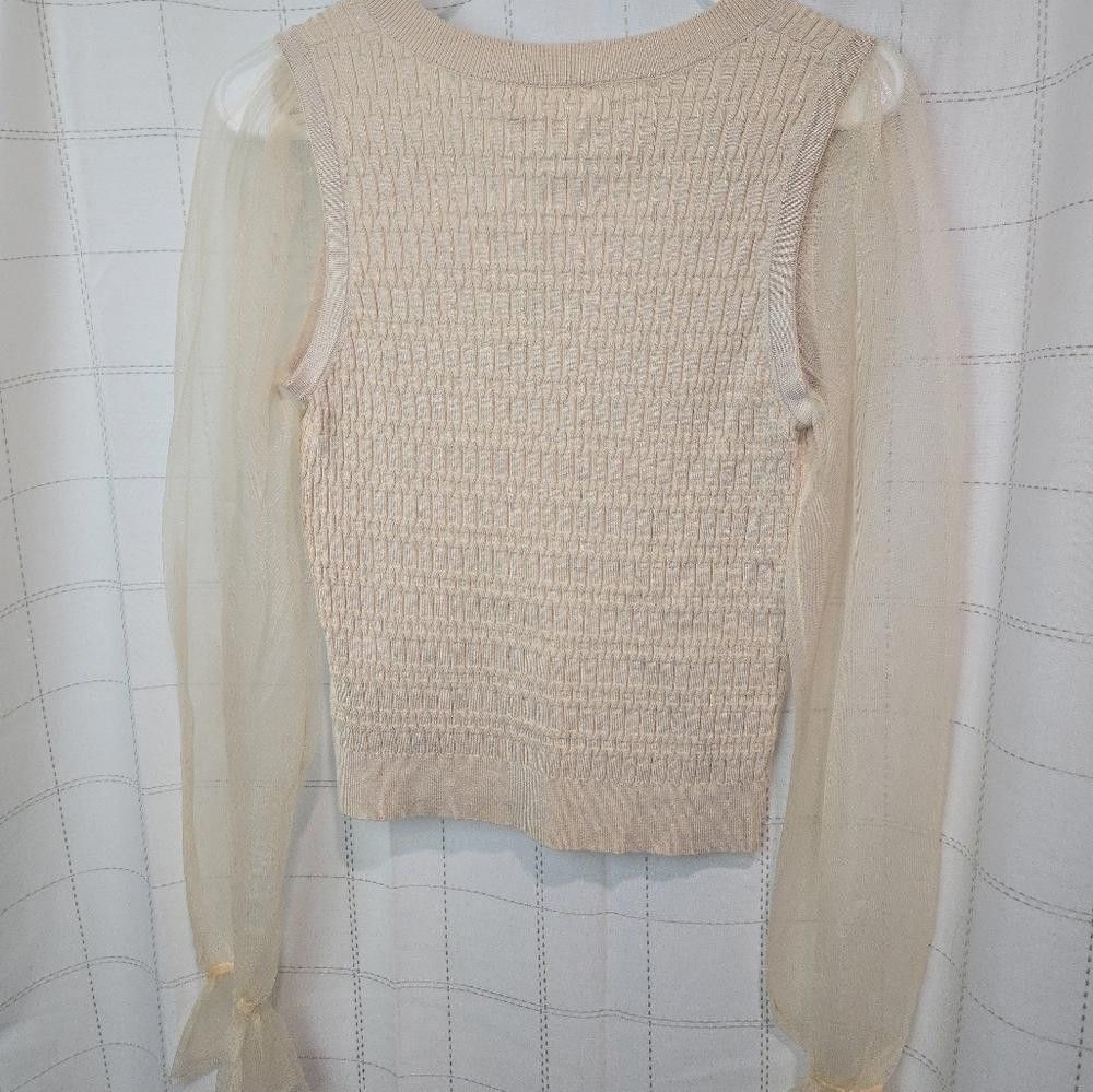 Other Anthro Beige Knit Top with Sheer Sleeves Size S / US 4 / IT 40 - 6 Thumbnail