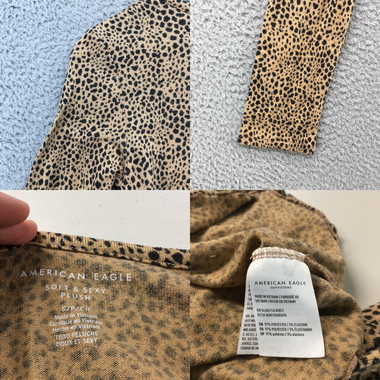 American Eagle Outfitters American Eagle Cropped Button-Up Knit Top Womens S Brown Long Sleeve Polka Dot Shirt Size S / US 4 / IT 40 - 9 Thumbnail