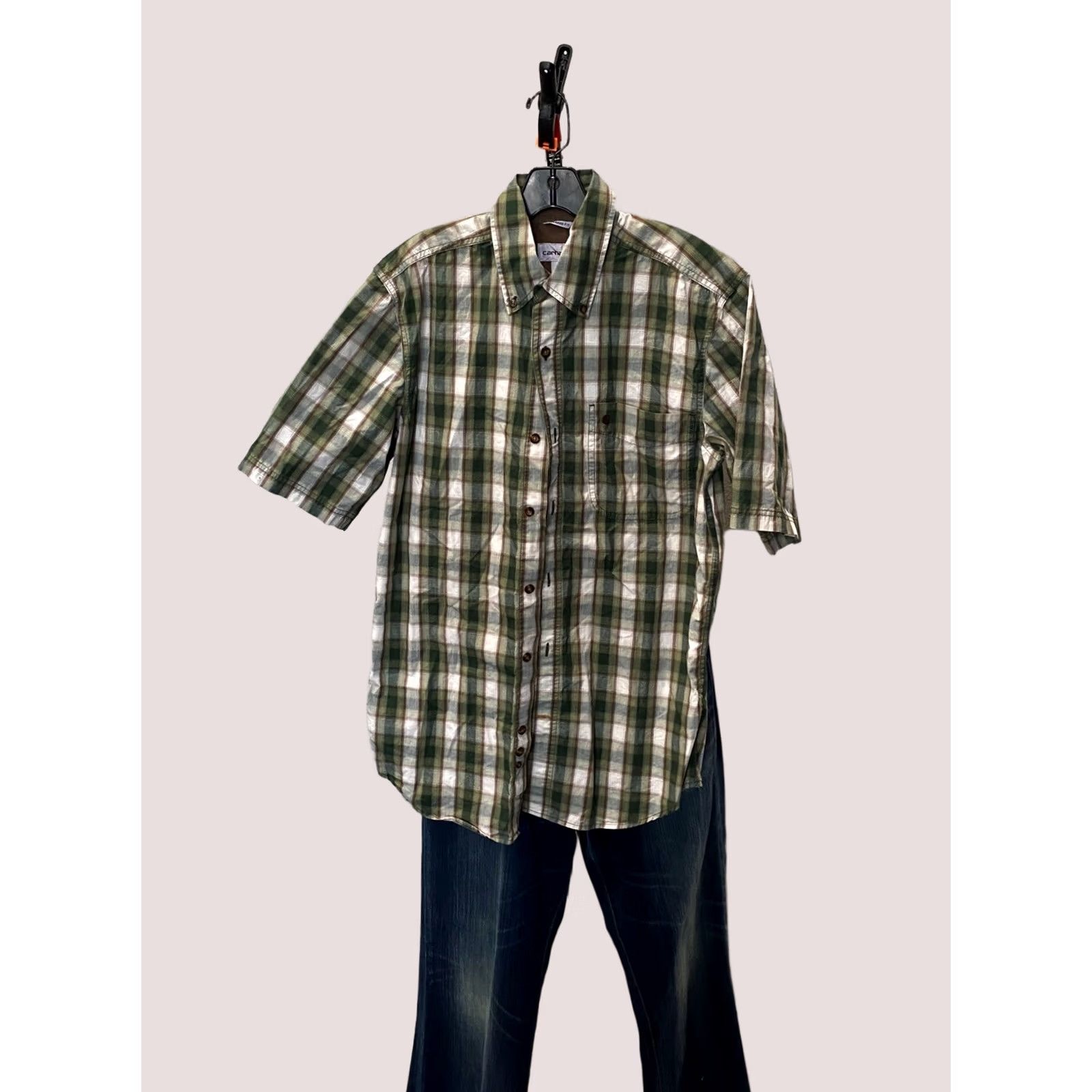 Carhartt Carhartt Button-Up CAMP SHIRT Mens S Green Brown Plaid Short Sleeve Small S Color Sharp Size US S / EU 44-46 / 1 - 1 Thumbnail