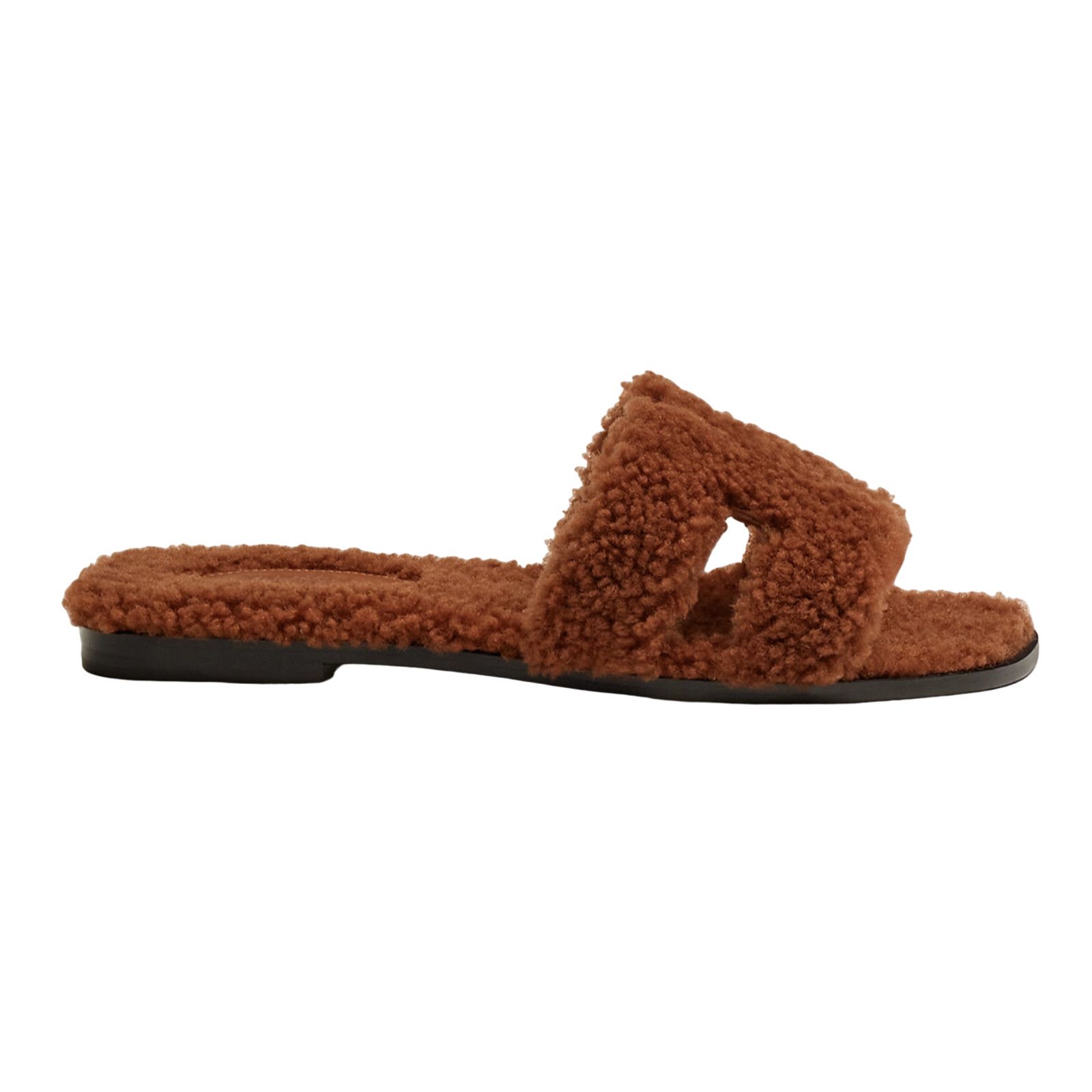 Hermes Hermes Oran Teddy Shearling Fur Brown H Logo Slide Size US 9 / IT 39 - 1 Thumbnail