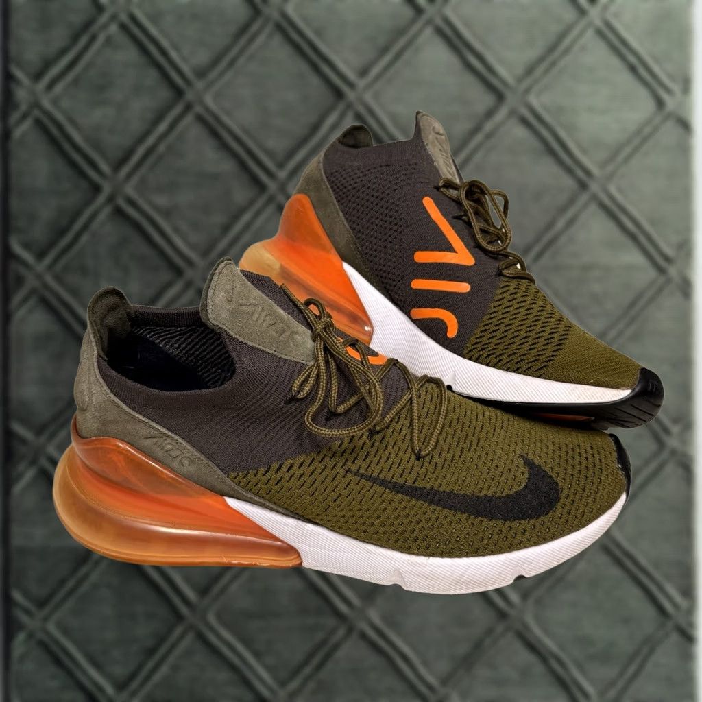 Nike Nike Air Max 270 Flyknit Olive Flak Sneakers 13 M US Size 13 Men Nike Air Max 270 Flyknit Sneakers Olive Flak/Cargo Khaki-Total Orange-Black Size US 12 / EU 45 - 1 Thumbnail