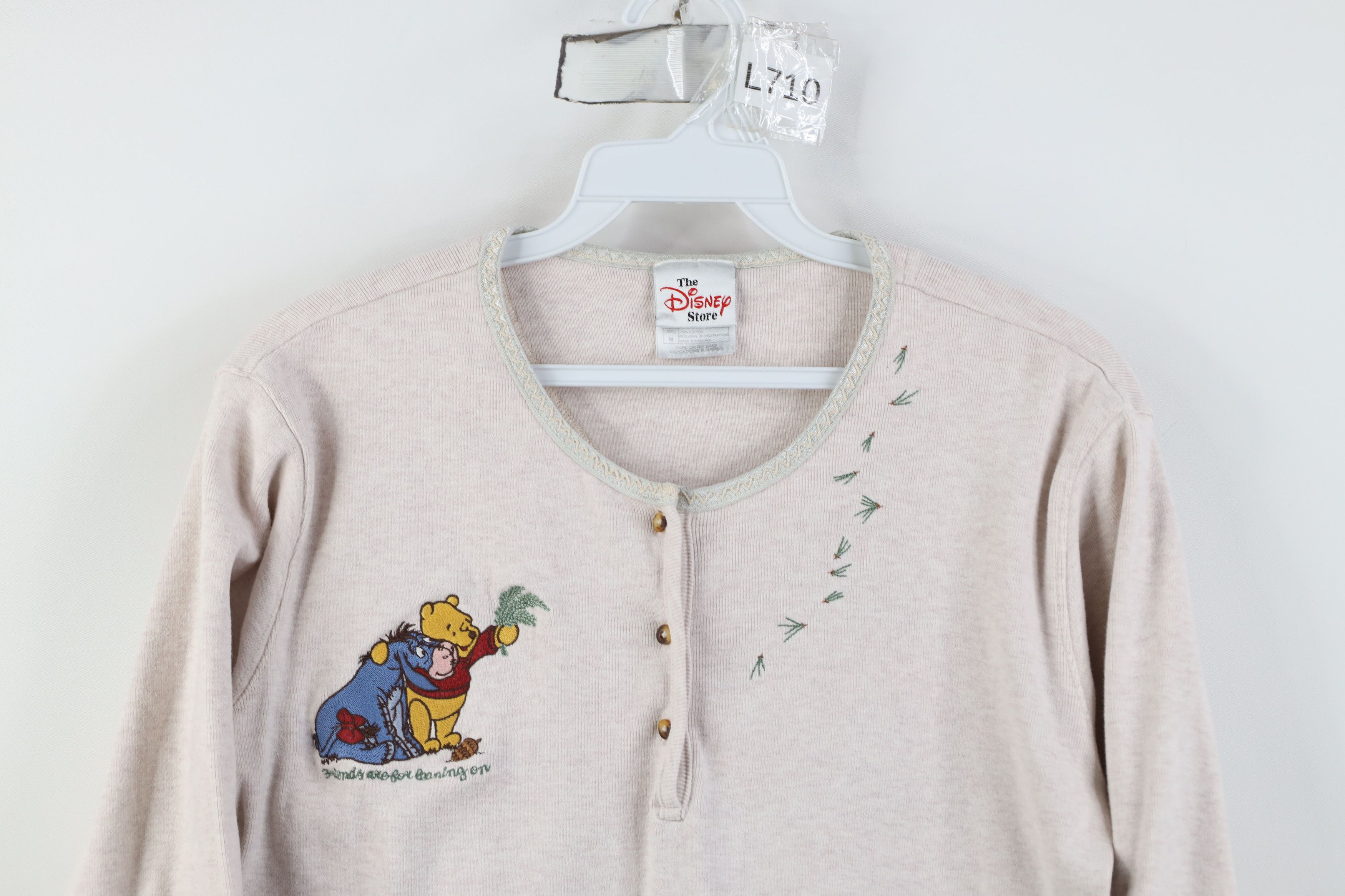 Disney Vintage 90s Disney Knit Winnie the Pooh Henley T-Shirt Beige Size M / US 6-8 / IT 42-44 - 2 Thumbnail