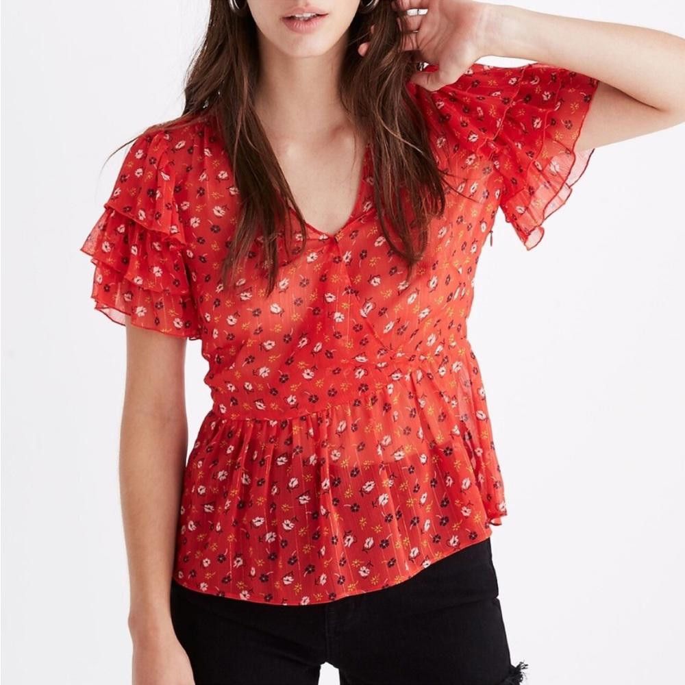 Madewell Madewell l NWT Tiered-Sleeve Peplum Top MetallicPosies Small Size S / US 4 / IT 40 - 9 Thumbnail