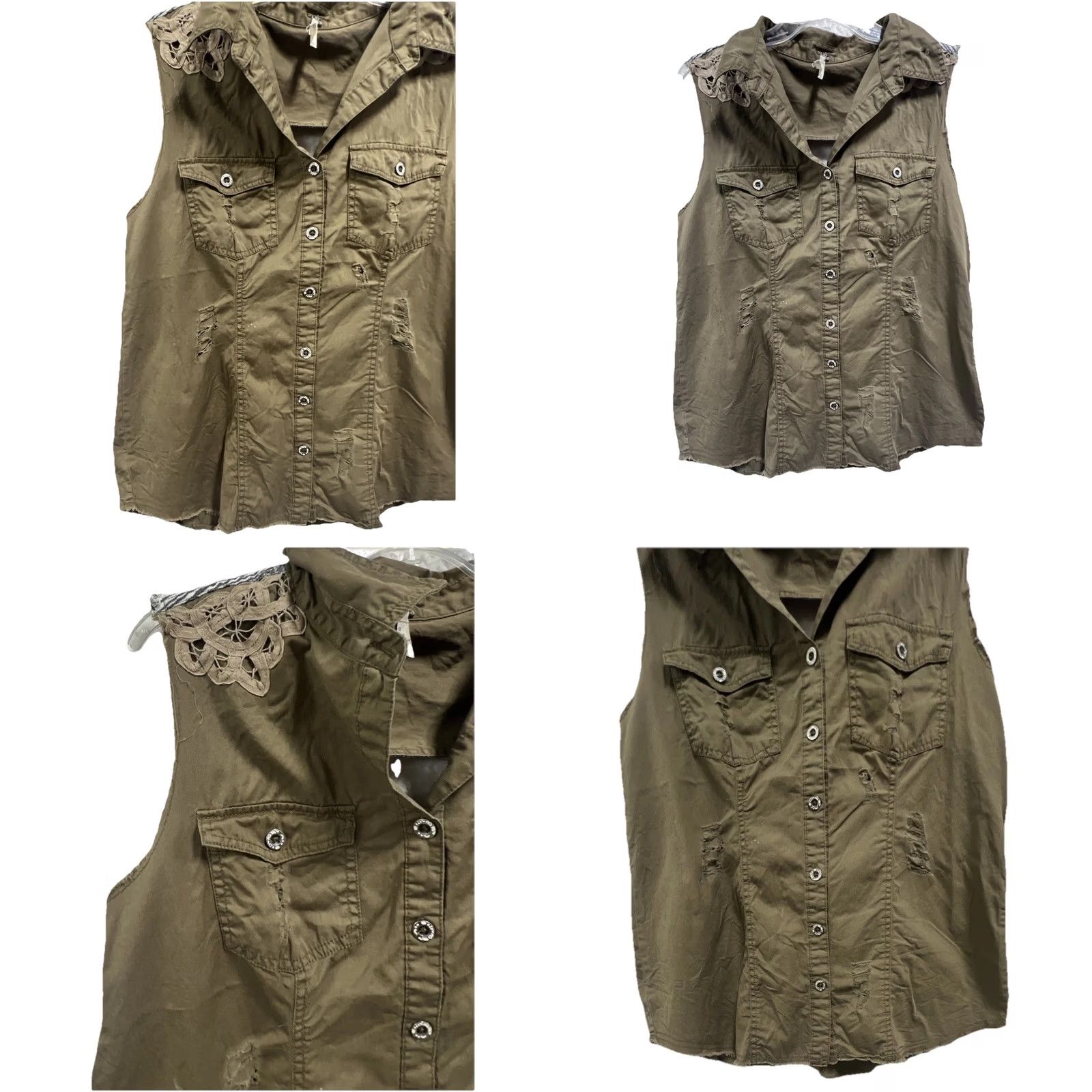 BKE BKE Women’s Utility Vest Distressed Olive Green Sleeveless Button Up Boho Size L Size L / US 10 / IT 46 - 8 Thumbnail