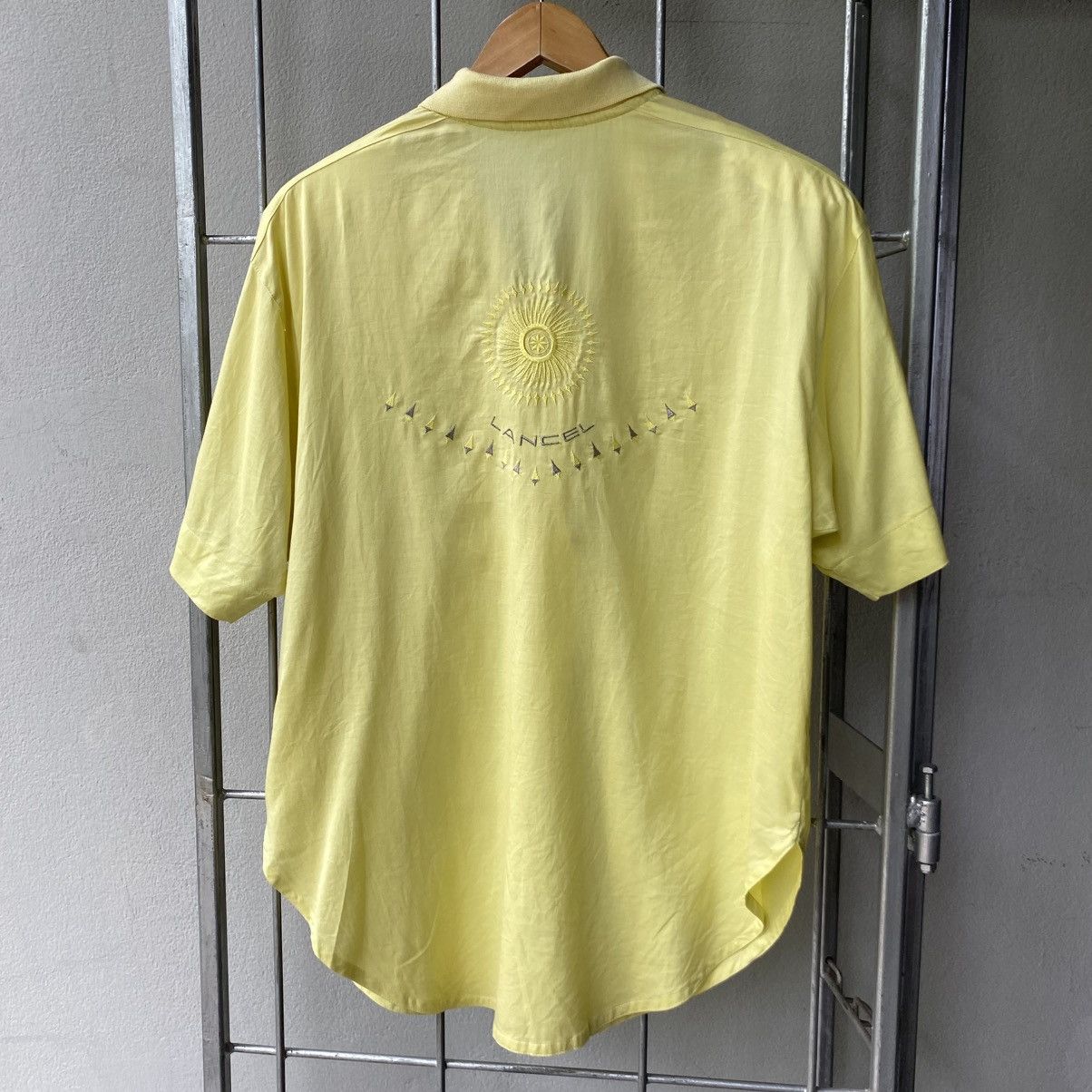 Lancel LANCEL Yellow Embroidered Short-Sleeve Shirt with Logo Back Size L / US 10 / IT 46 - 8 Thumbnail