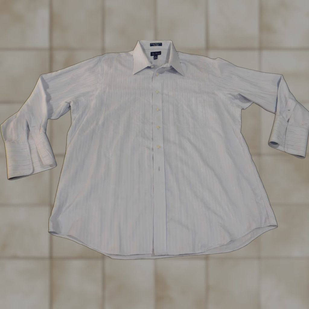 Vintage Paul Fredrick Dress Shirt Mens 17.5 Blue Pinpoint Button Up Collar Down Barrel Cuff Non-Iron Breathable Easy Care Fabric Knit Size 48R - 1 Thumbnail