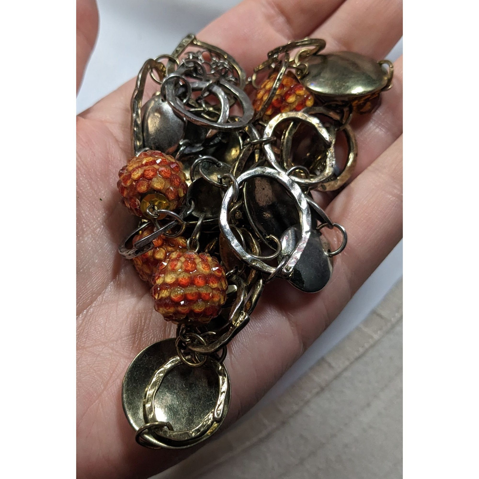 Other Retro Orange Beaded Silver Tone Link Opera Necklace Size ONE SIZE - 4 Thumbnail