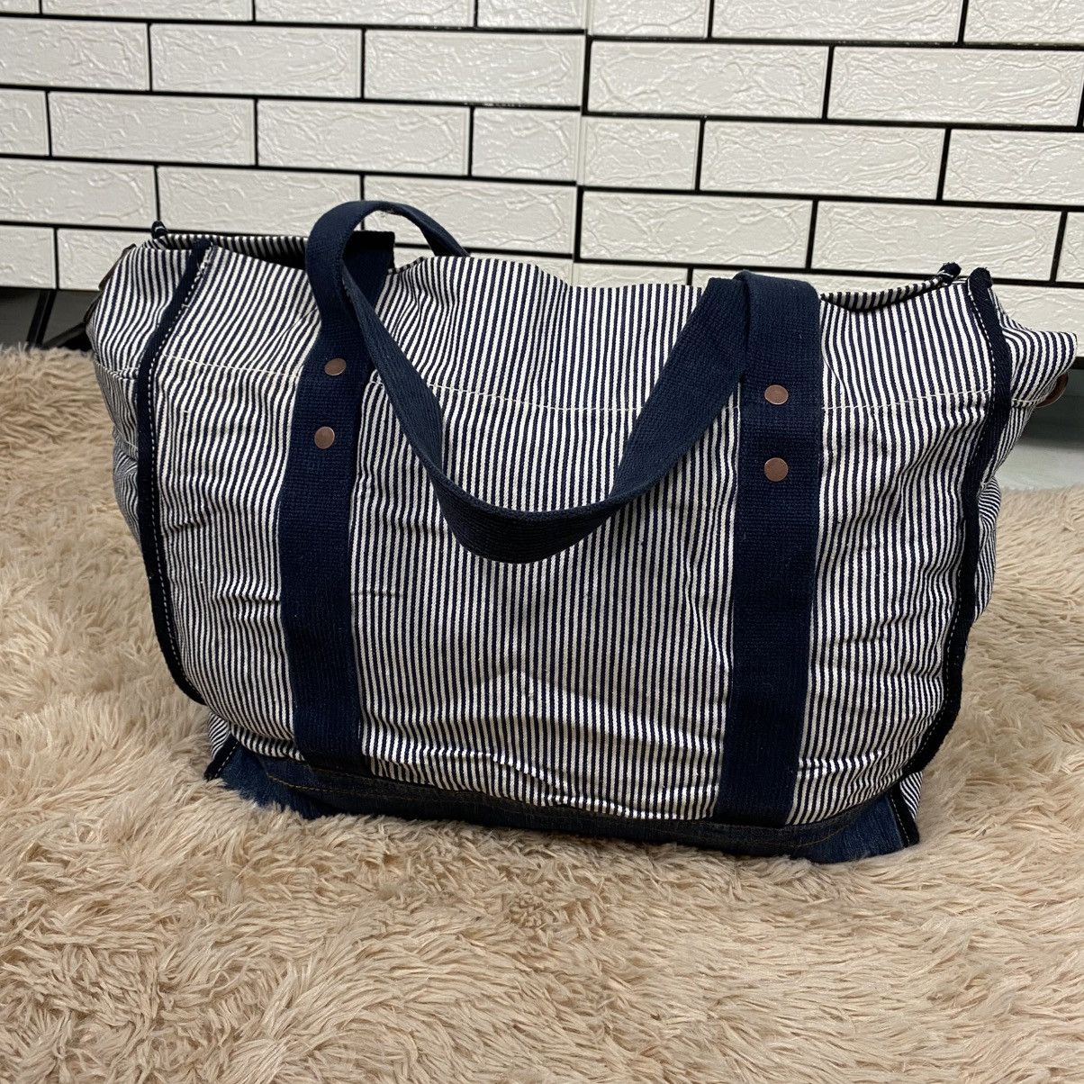 Japanese Brand 📌Vintage Striped Design Chore Bag Gap Hickory Issey Miyake Size ONE SIZE - 2 Thumbnail