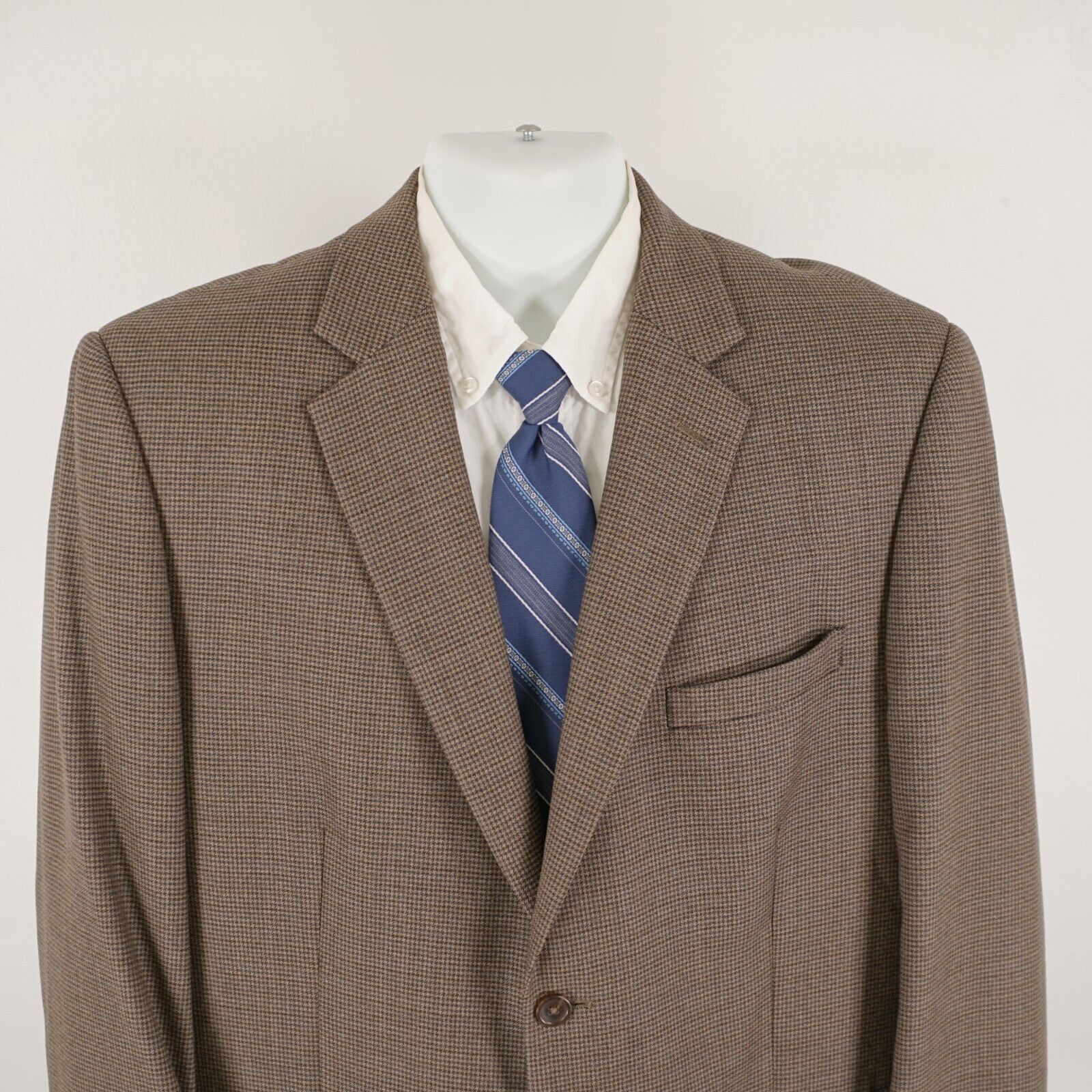 Pronto Uomo Pronto Uomo Platinum Luxury Wool Brown Blue Hounstooth 2 But Size 44R - 1 Thumbnail