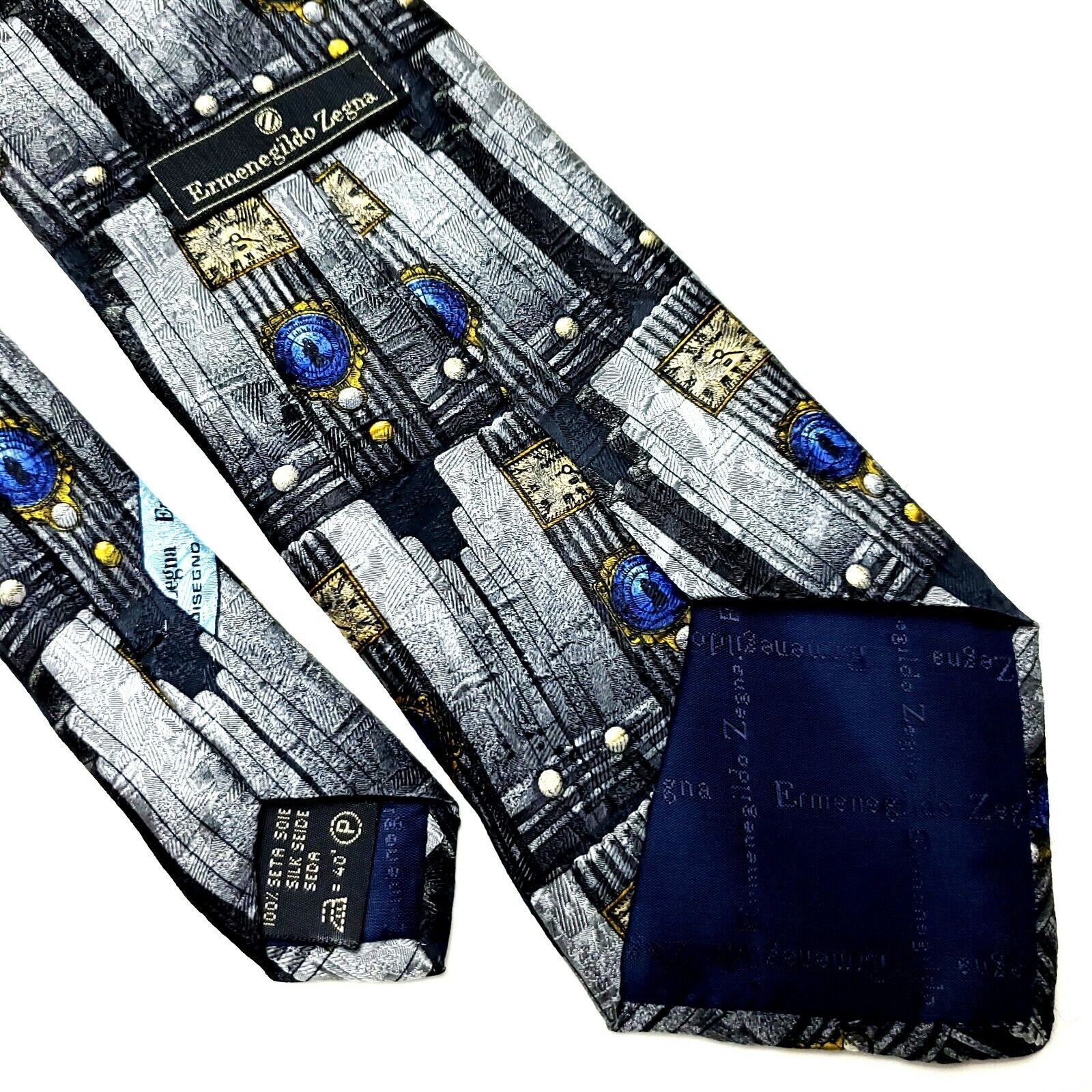 Ermenegildo Zegna Ermenegildo Zegna Tie Gray Print Novelty Print Short Wide Size ONE SIZE - 5 Thumbnail
