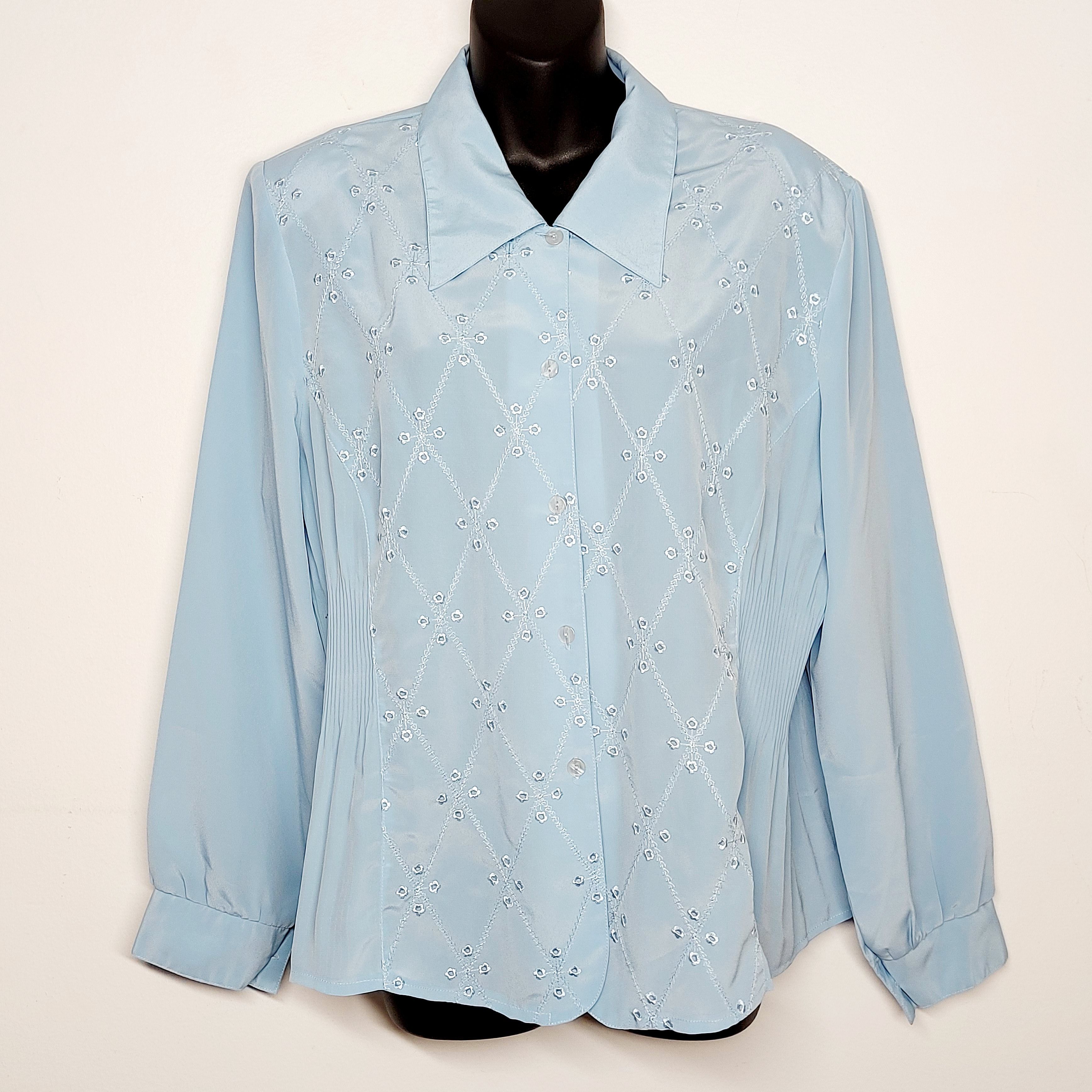 Vintage Vintage Blue Blouse Classic L Collard Long Sleeve Buttoned Size L / US 10 / IT 46 - 2 Thumbnail