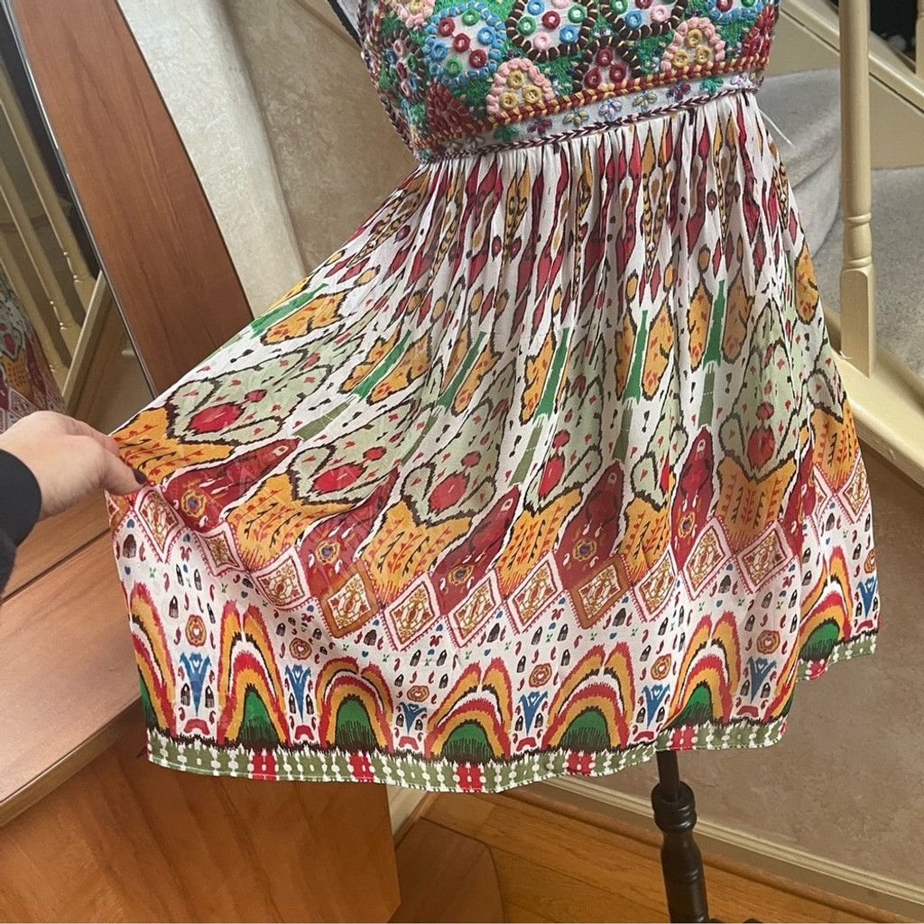 Zara ZARA Chiffon Printed Strappy Embroidered Dress Open Back XS Size XS / US 0-2 / IT 36-38 - 6 Thumbnail