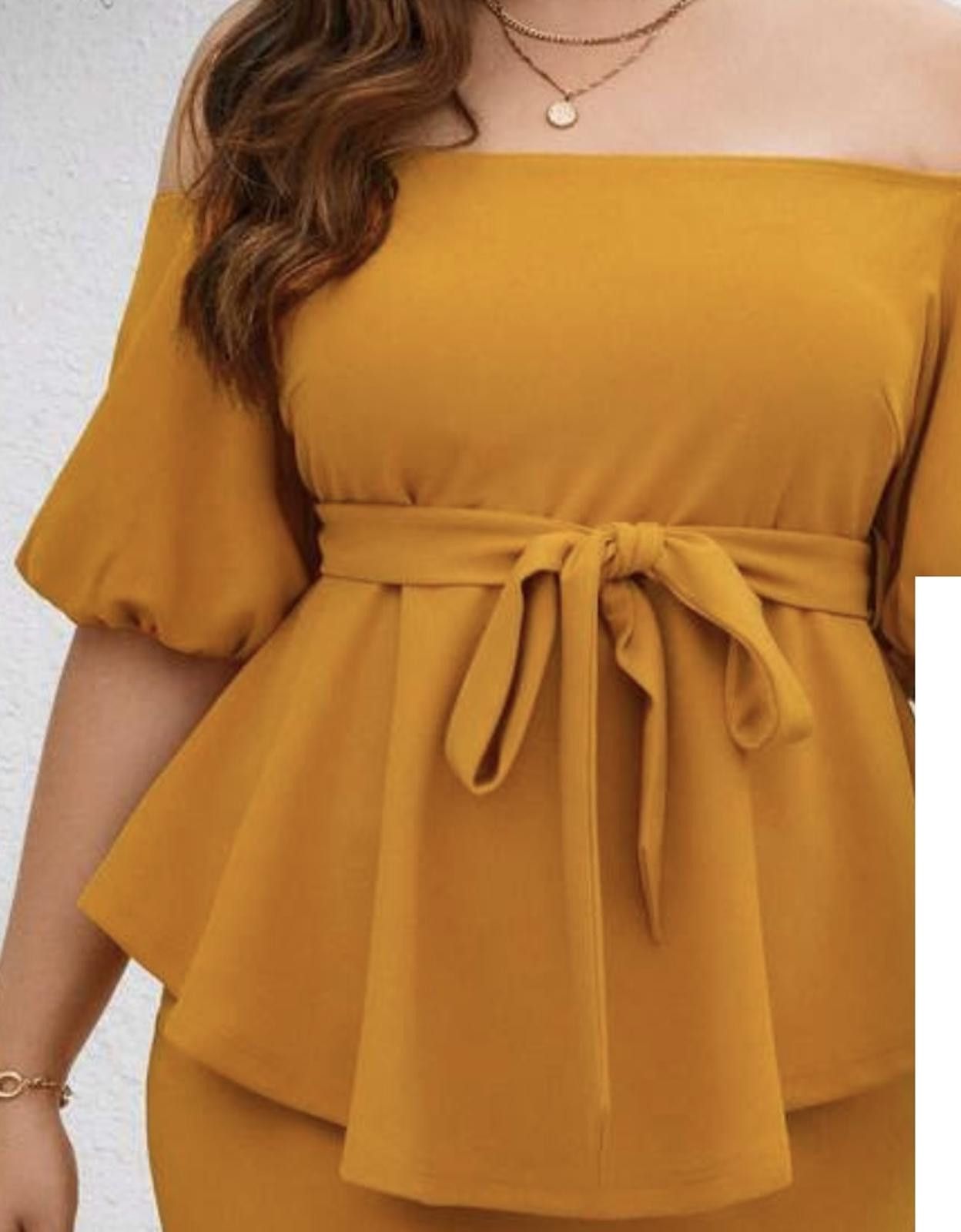 Designer Chic Puff Sleeve Drape Top (without skirt) Size 4XL / US 24-26 - 1 Thumbnail