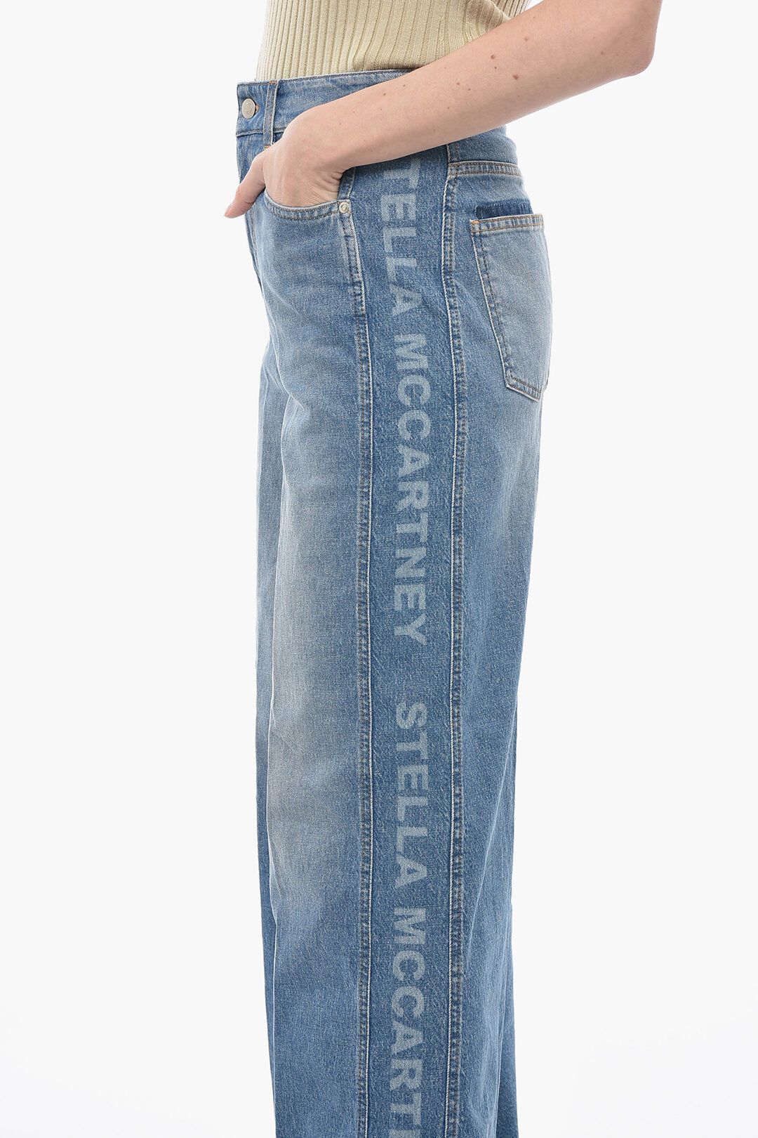 Stella McCartney og1mm0824 Cotton Flared Fit Denims With Side Logoed in Blue Size 26" / US 2 / IT 38 - 3 Thumbnail