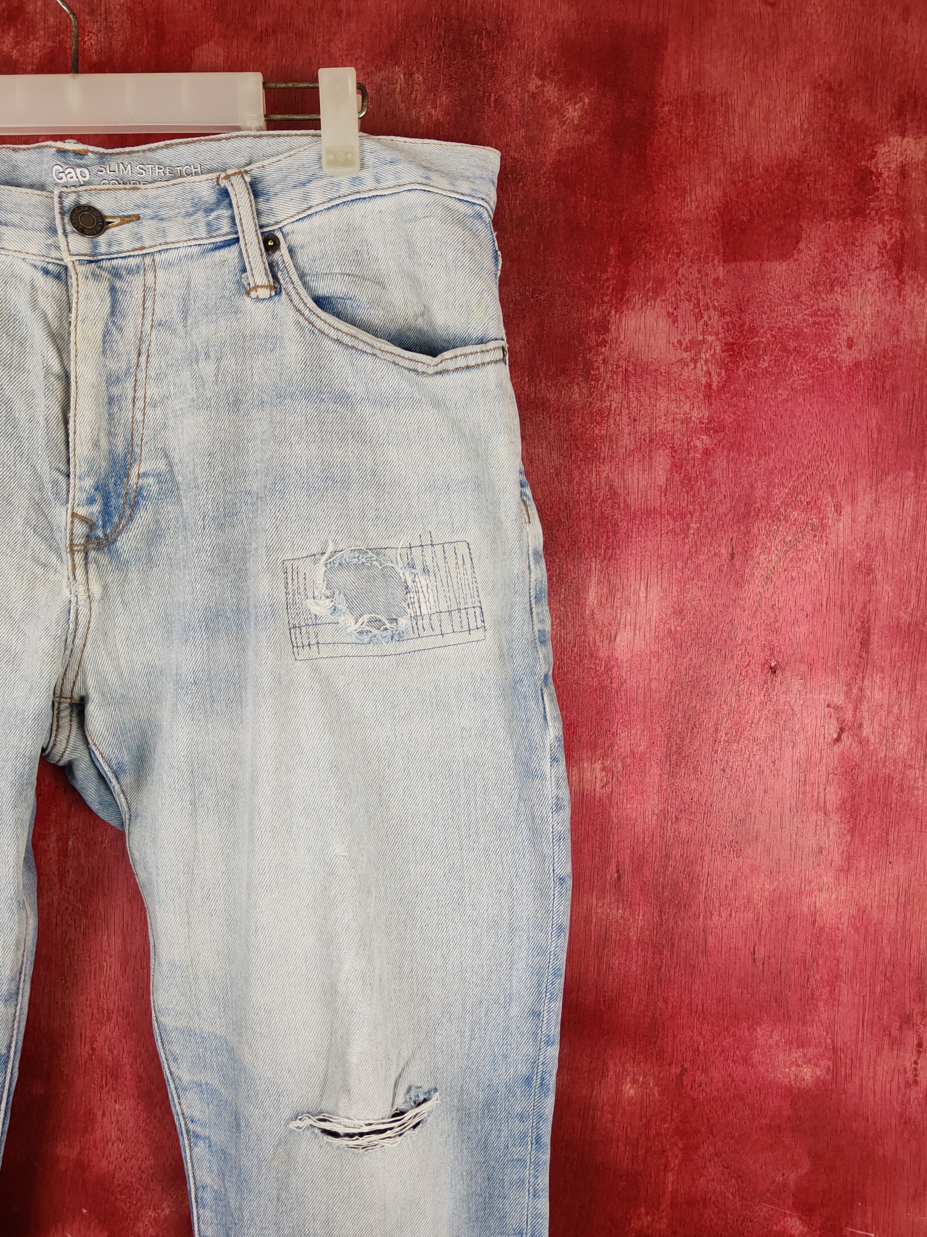 Gap Gap Blue Faded Distressed Ripped Slim Stretch Jeans #S1680 Size US 34 / EU 50 - 5 Thumbnail