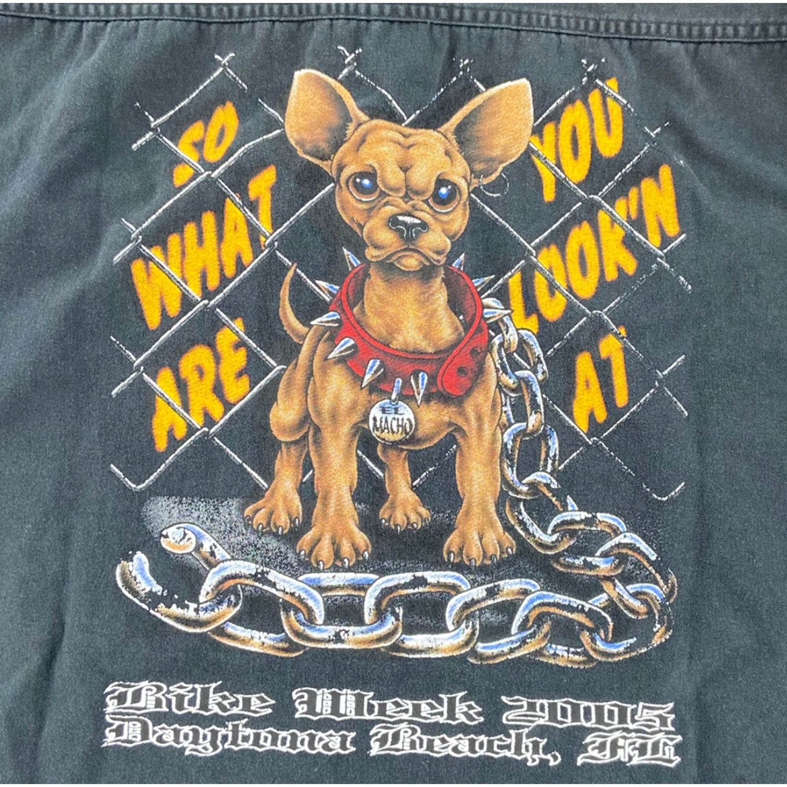Vintage VINTAGE Daytona Beach Shirt Men XL Black Denim Button Up Biker Dog 2005 - Beach, Motorcycle, Macho Size US XL / EU 56 / 4 - 4 Thumbnail