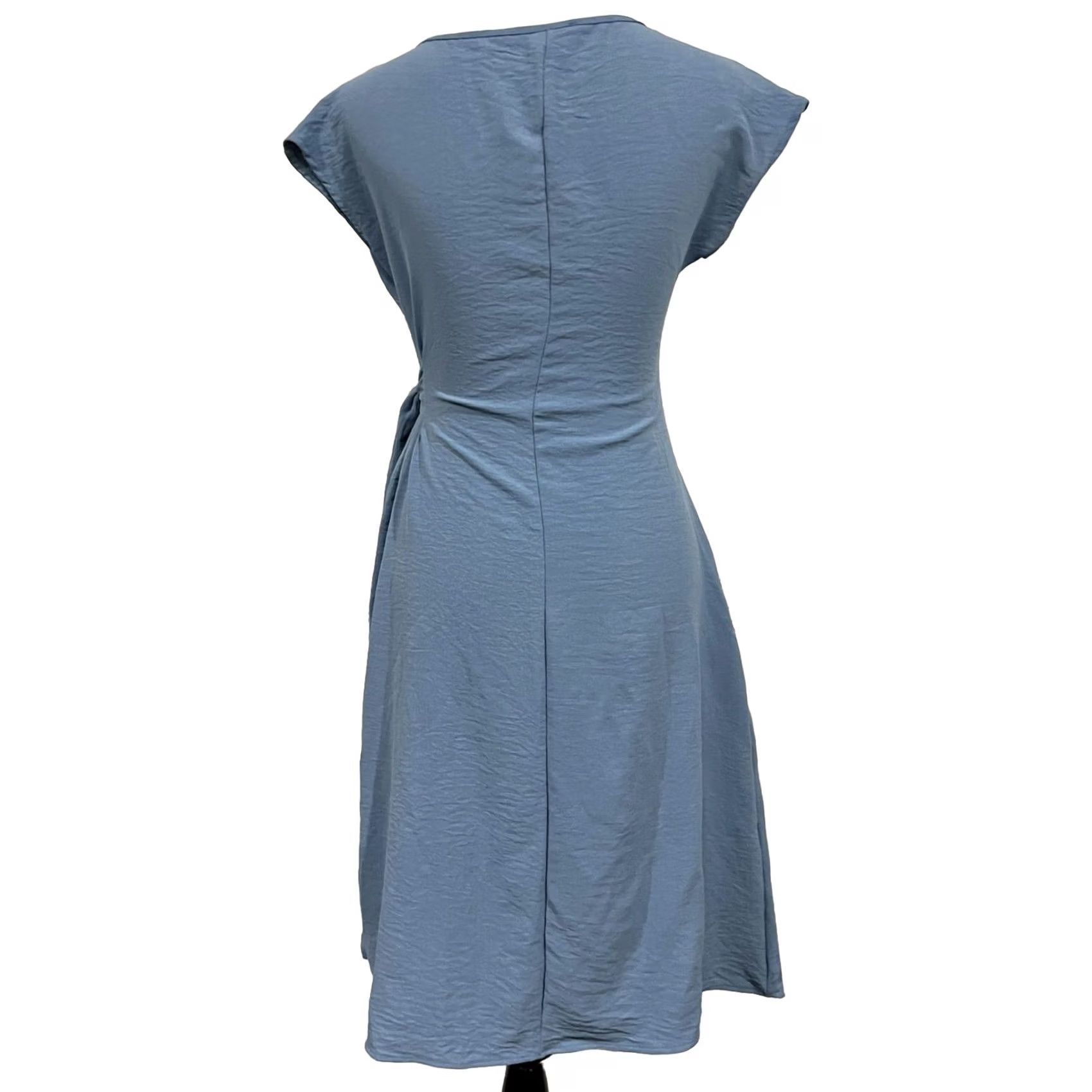Vintage SEE YOU MONDAY Dress Wrap Style Tie Blue Sheath Short Sleeve Lightweight XS Size 26" / US 2 / IT 38 - 4 Thumbnail