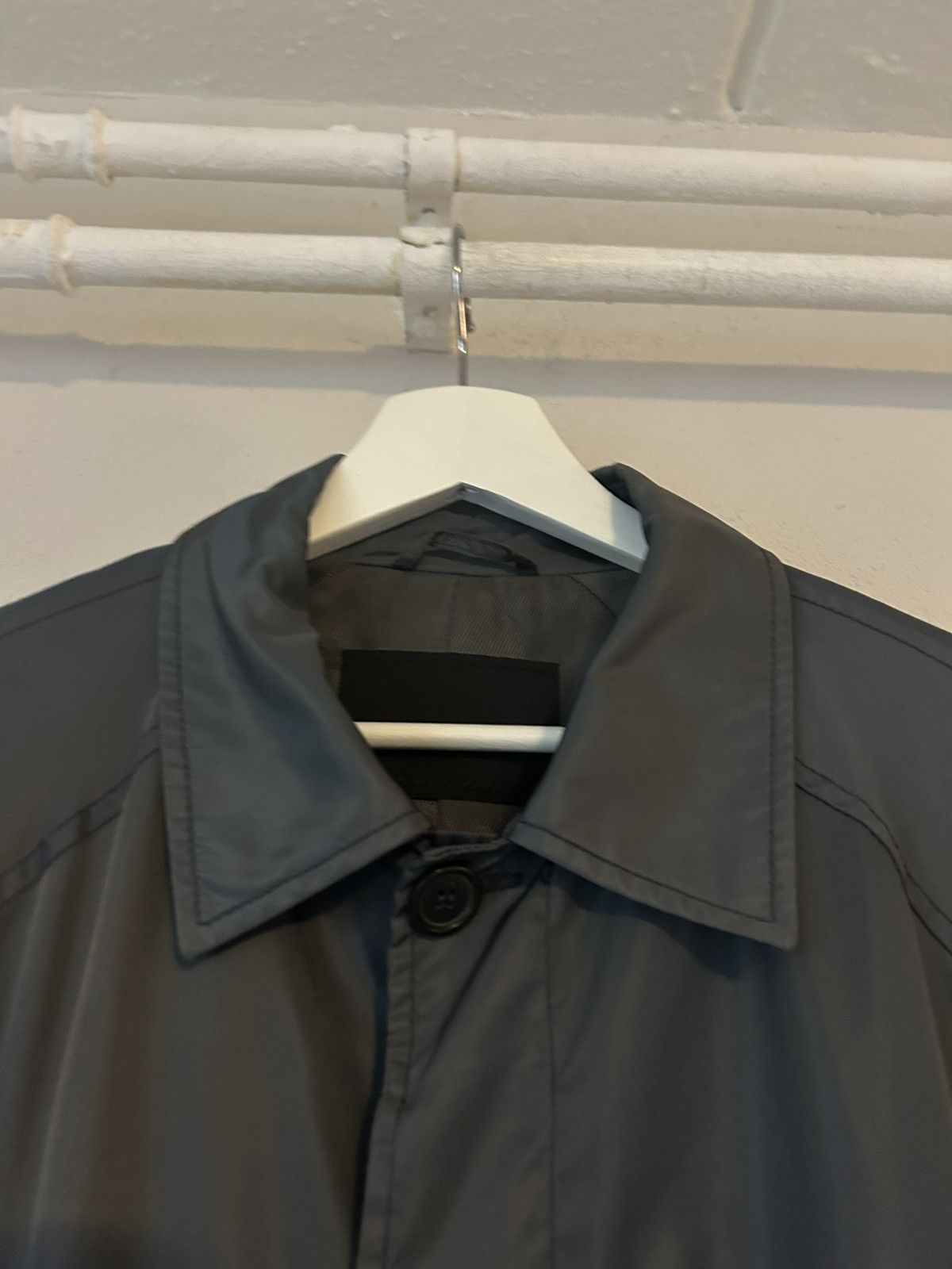Prada Prada Milano Herringbone Lined Gray Nylon Raincoat - Size M Size US M / EU 48-50 / 2 - 2 Thumbnail