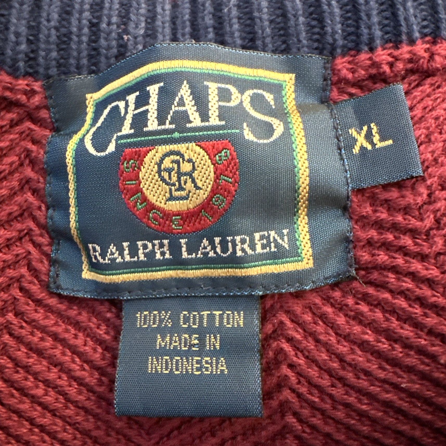 Ralph Lauren VINTAGE Ralph Lauren Men’s Burgundy XL Crest Cotton Cable Knit Pullover Sweater Shirt Size US XL / EU 56 / 4 - 5 Thumbnail