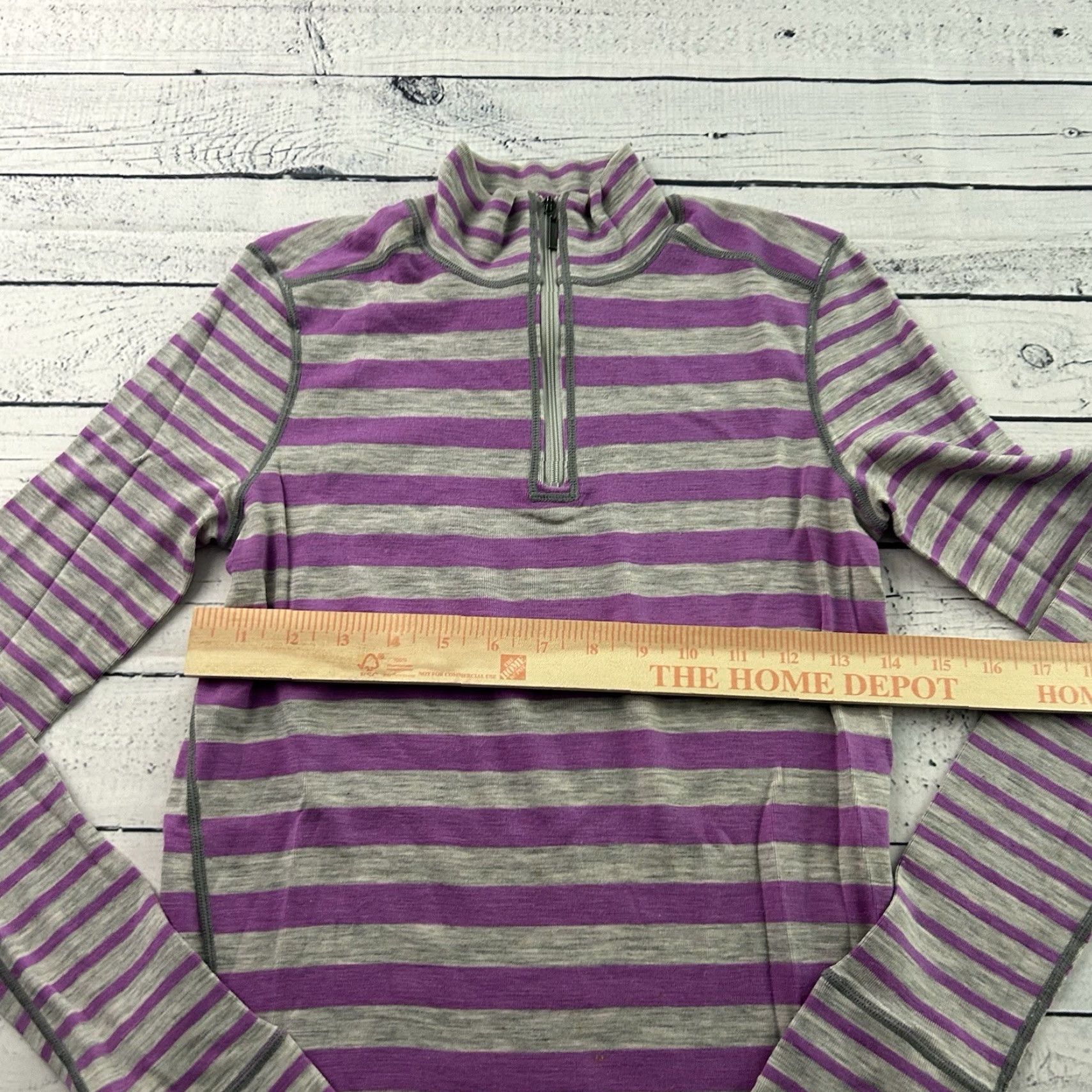 Dakine VINTAGE Dakini Striped 100% Merino Wool Long Sleeve 1/4 Zip Top Women's M Gray Purple Shirt Womens M Merino 100% Striped Zip 1/4 Dakini Size M / US 6-8 / IT 42-44 - 3 Thumbnail