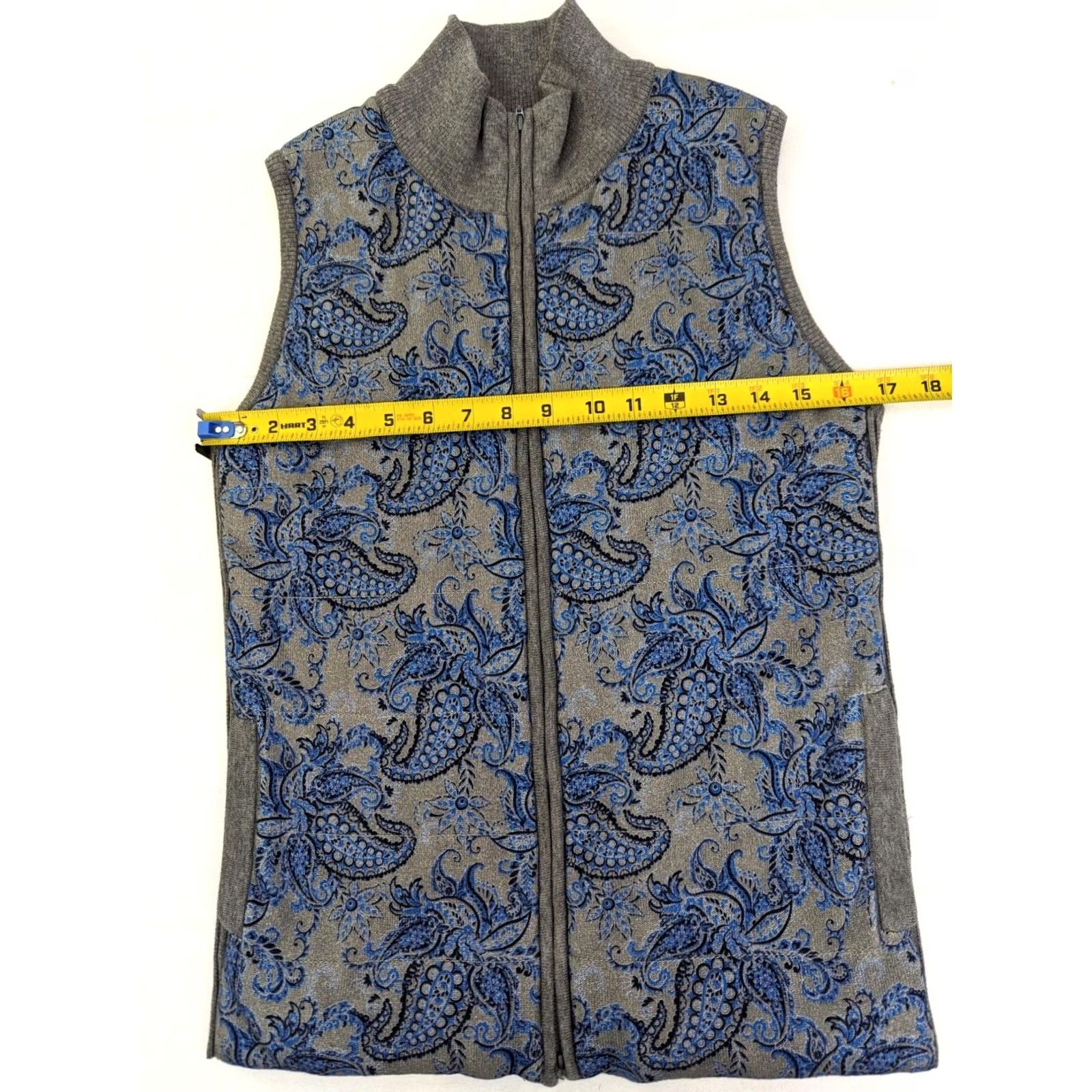 Vintage Edinburgh Knitwear Vest Women S Blue & Gray Full Zip Paisley Pima Cotton Knitwear Vest Regular Fit Sleeveless Mid-Length Vintage: No Size S / US 4 / IT 40 - 7 Thumbnail