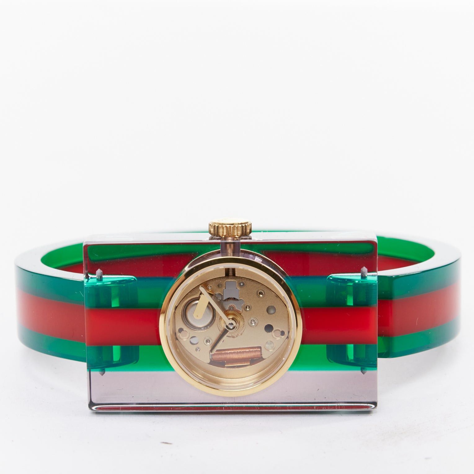 GUCCI 2018 Plexi Web green red skeleton dial rectangular