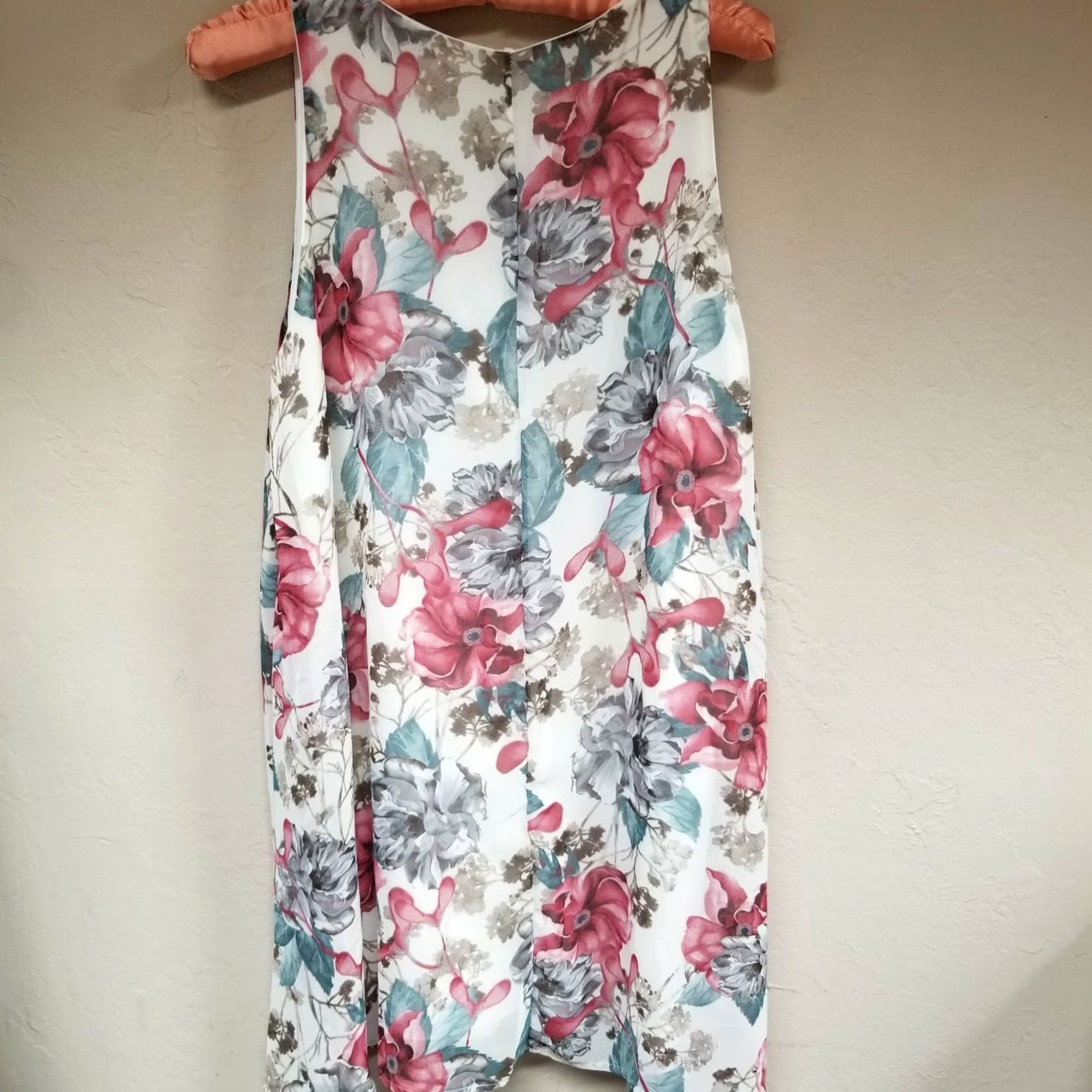 Vintage Peppermint Women Floral Lace Up Tunic Top Mini Dress Large Sleeveless Lined Boho Size L / US 10 / IT 46 - 2 Thumbnail