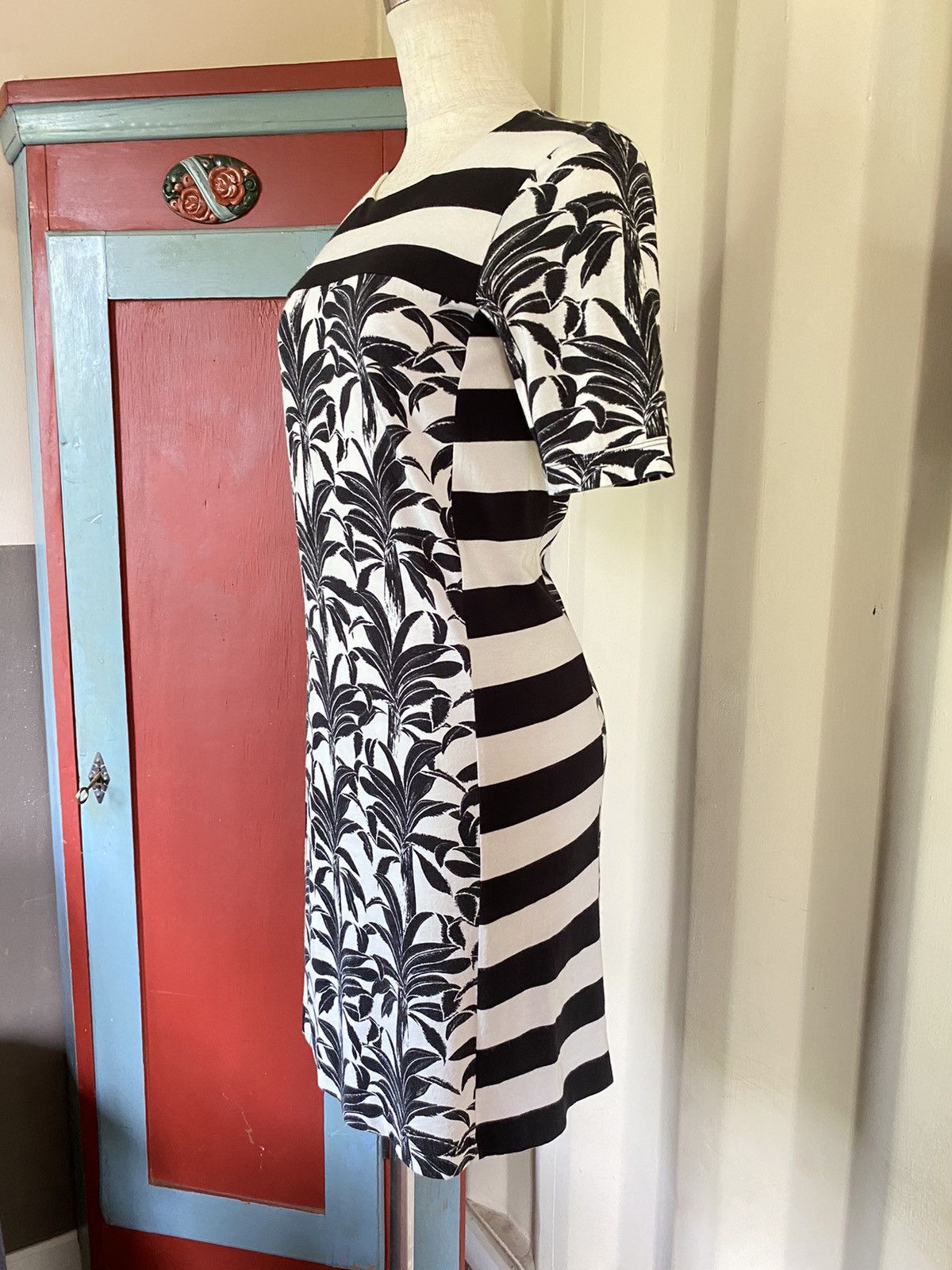 Chloe See By Chloé Black & White Striped Palm Print Dress Size XS / US 0-2 / IT 36-38 - 14 Thumbnail