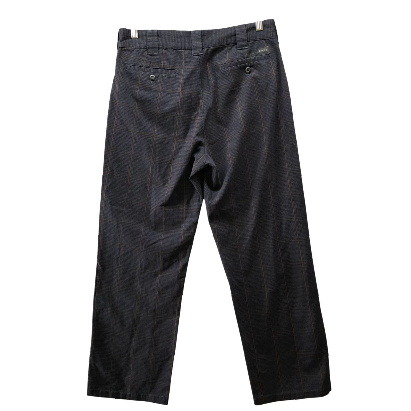Obey OBEY Pants Womens 29 High Rise Straight Loose Cotton Plaid Dark Blue Size 29" - 2 Thumbnail