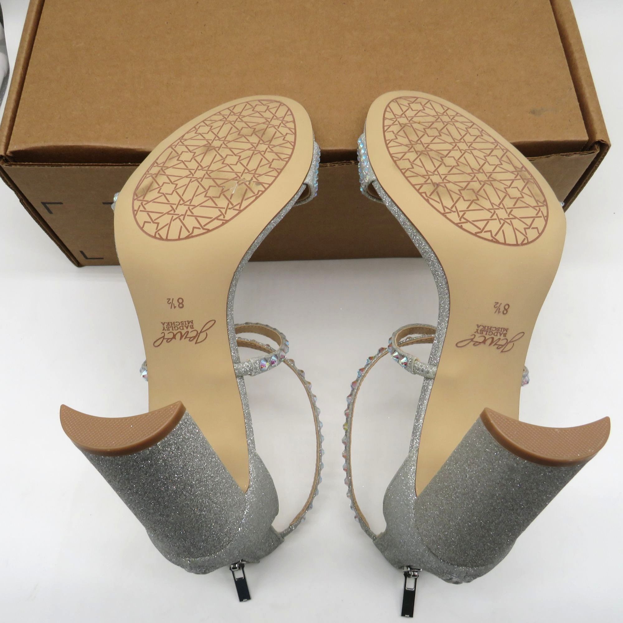 Other Jewel by Badgley Mischka Silver Glitter High Heel Sandals Rh Size US 8.5 / IT 38.5 - 6 Thumbnail