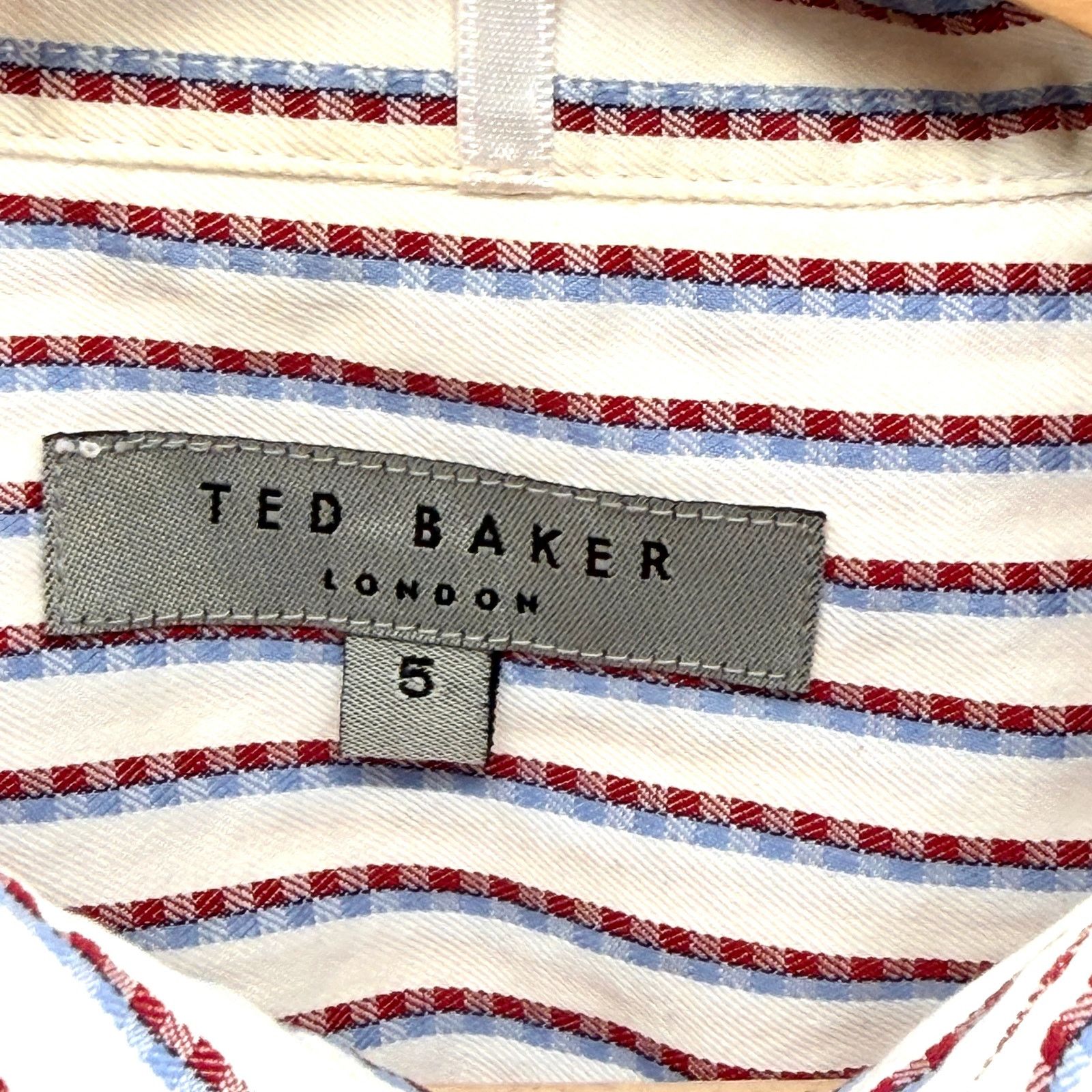 Ted Baker Ted Baker London Blue Red White Striped Tailored Dress Shirt Size US XL / EU 56 / 4 - 8 Thumbnail