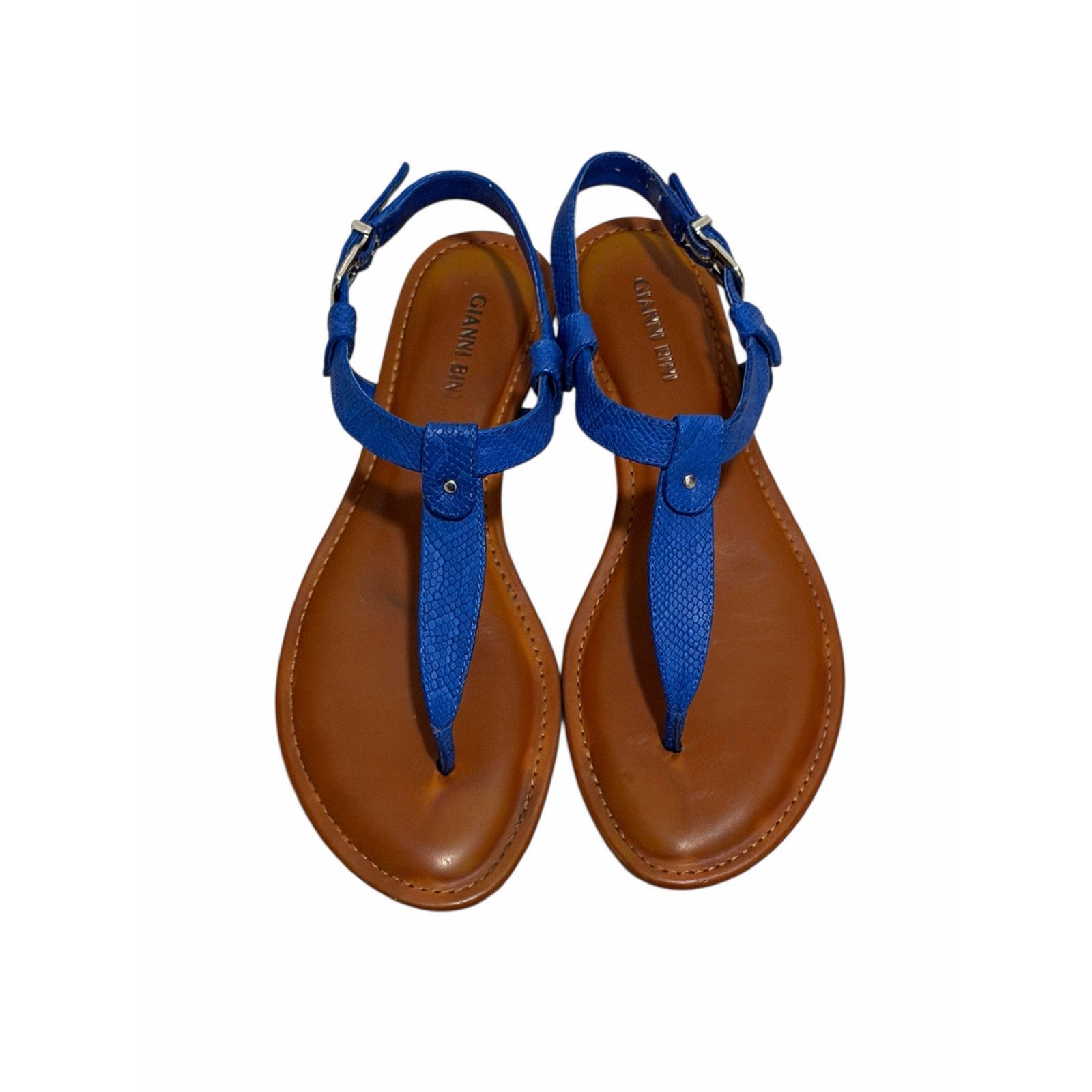 Other Gianni Bini Blue Open Toe Buckle Closure T-Strap Sandals Size US 9.5 / IT 39.5 - 3 Thumbnail