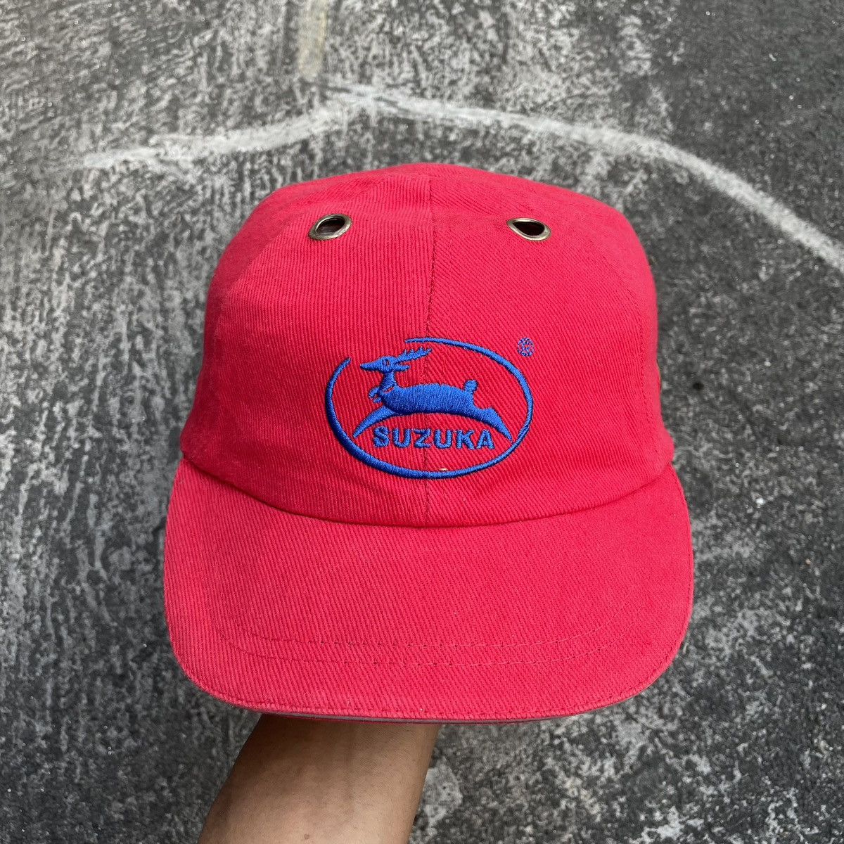 image of Racing Unique Hat Short Visor With Holes Suzuka Circuit in Red, Men's