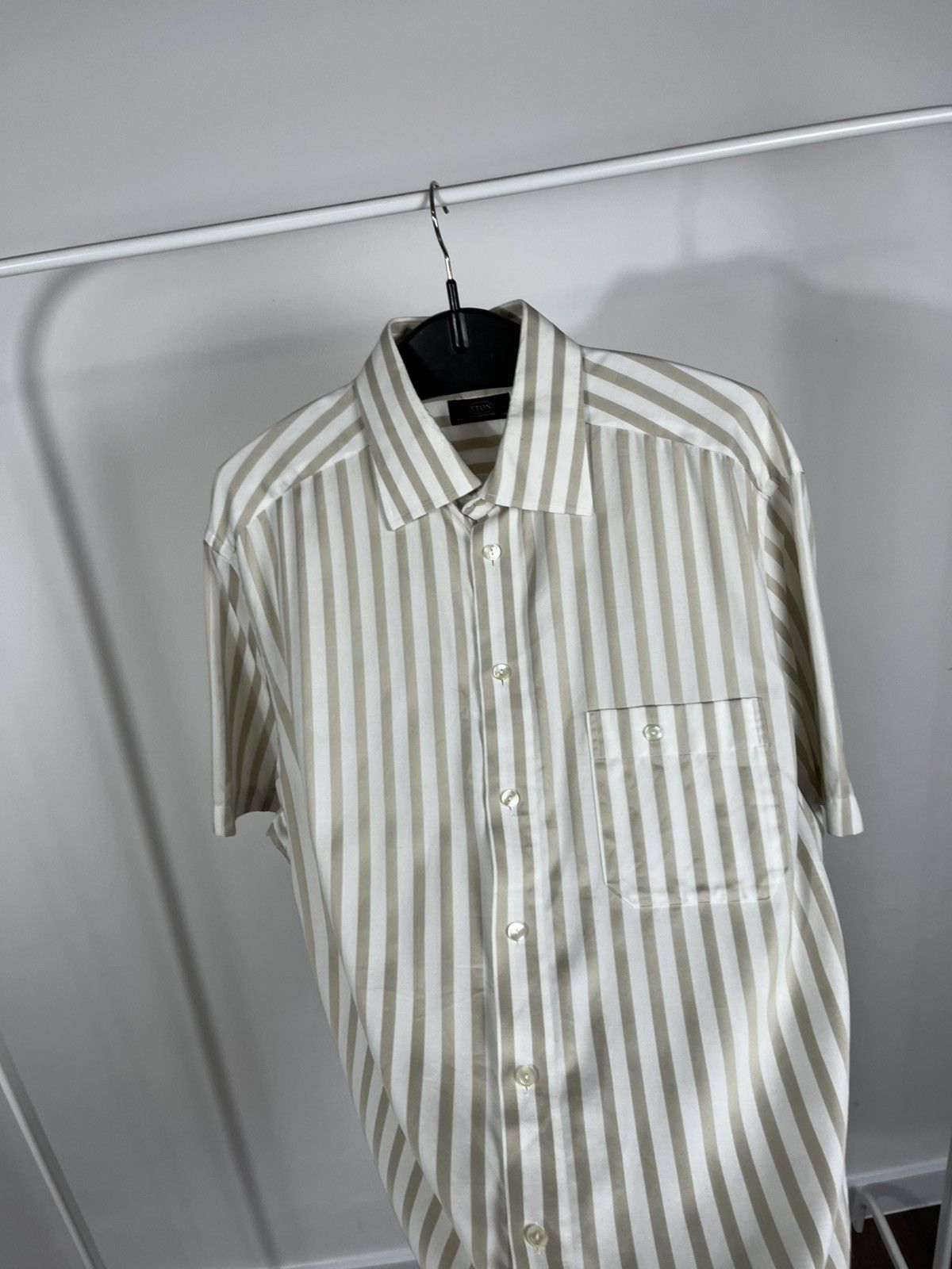 Eton Eton Beige Stripe Short Sleeve Shirt Size 16.5 / 42 Size US L / EU 52-54 / 3 - 9 Thumbnail