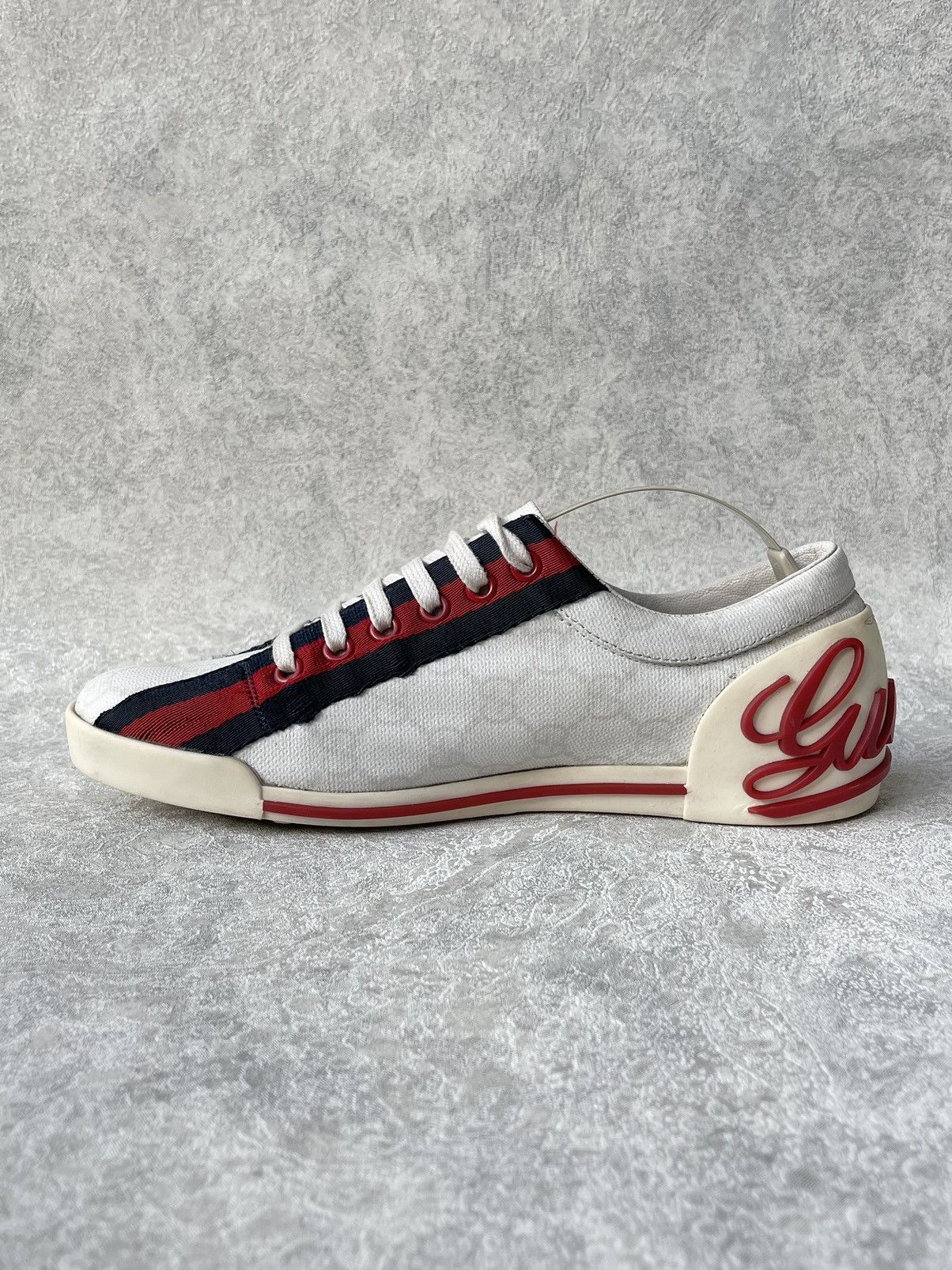 Gucci Gucci GG Monogram Canvas Sneakers Red Blue Web Script Logo Size US 7 / IT 37 - 13 Thumbnail