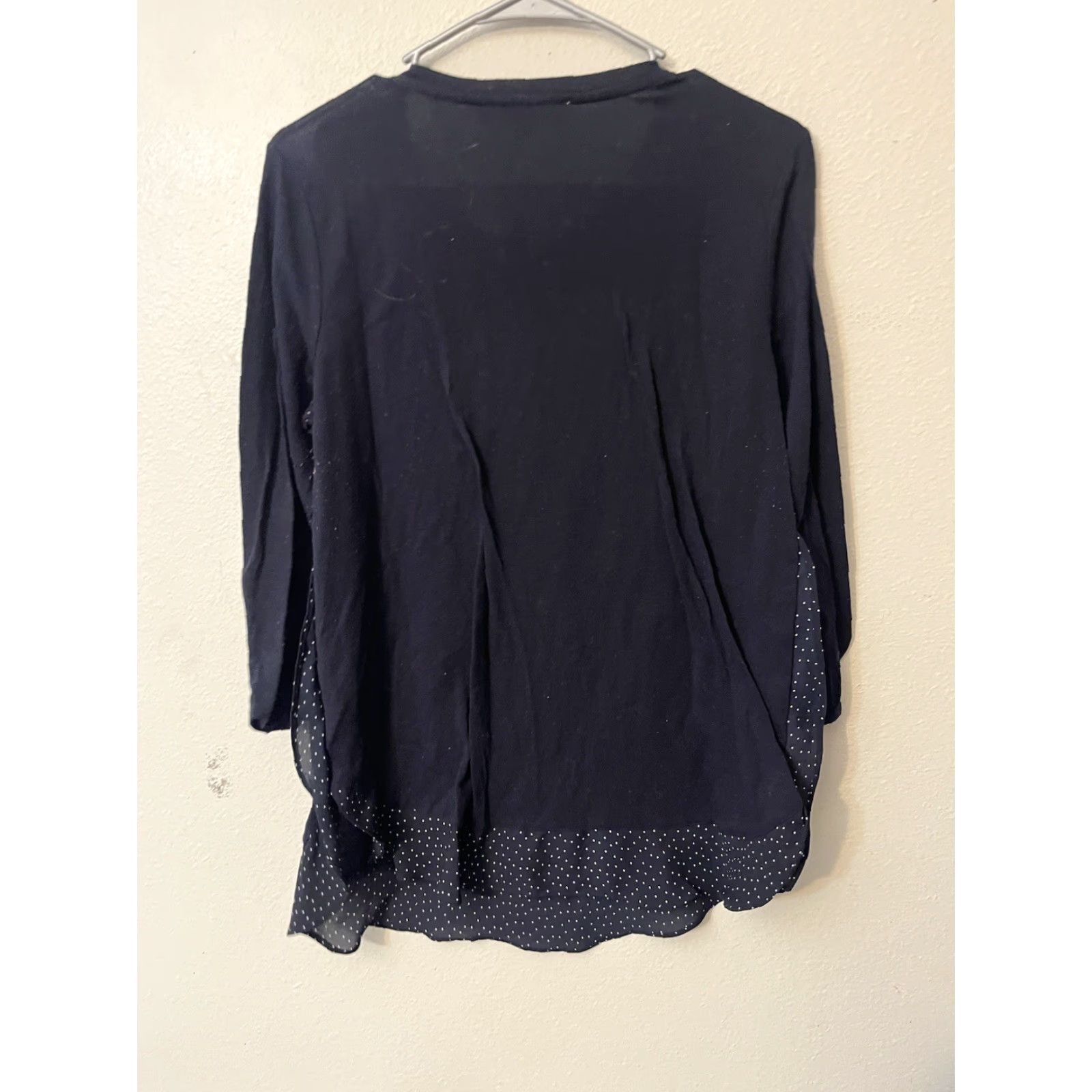 Loft LOFT LOFT Women's Sweater Round Neck Long Sleeve Navy Blue Floral Mixed Media Pullover M Women, Blue, 90s? Size M / US 6-8 / IT 42-44 - 3 Thumbnail