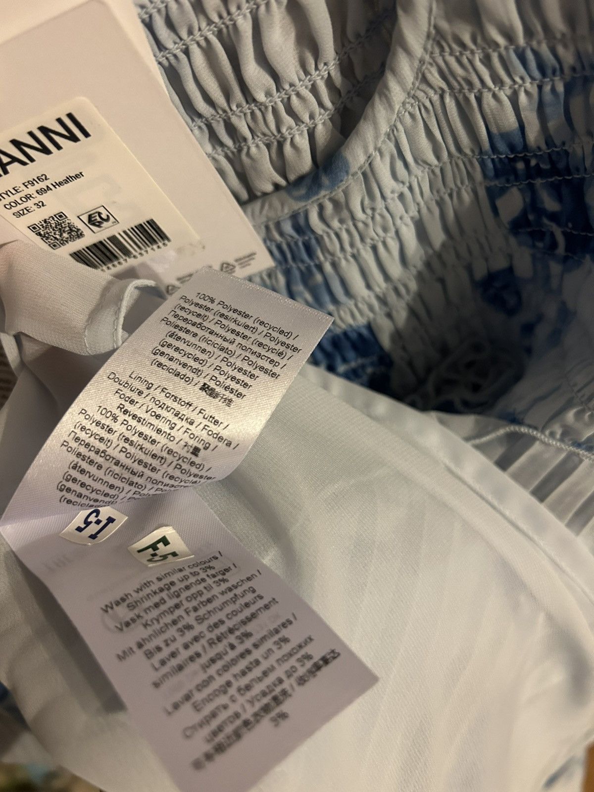 Ganni GANNI Shirred Floral-print Crepe de chine Mini Dress Blue Size XS / US 0-2 / IT 36-38 - 7 Thumbnail