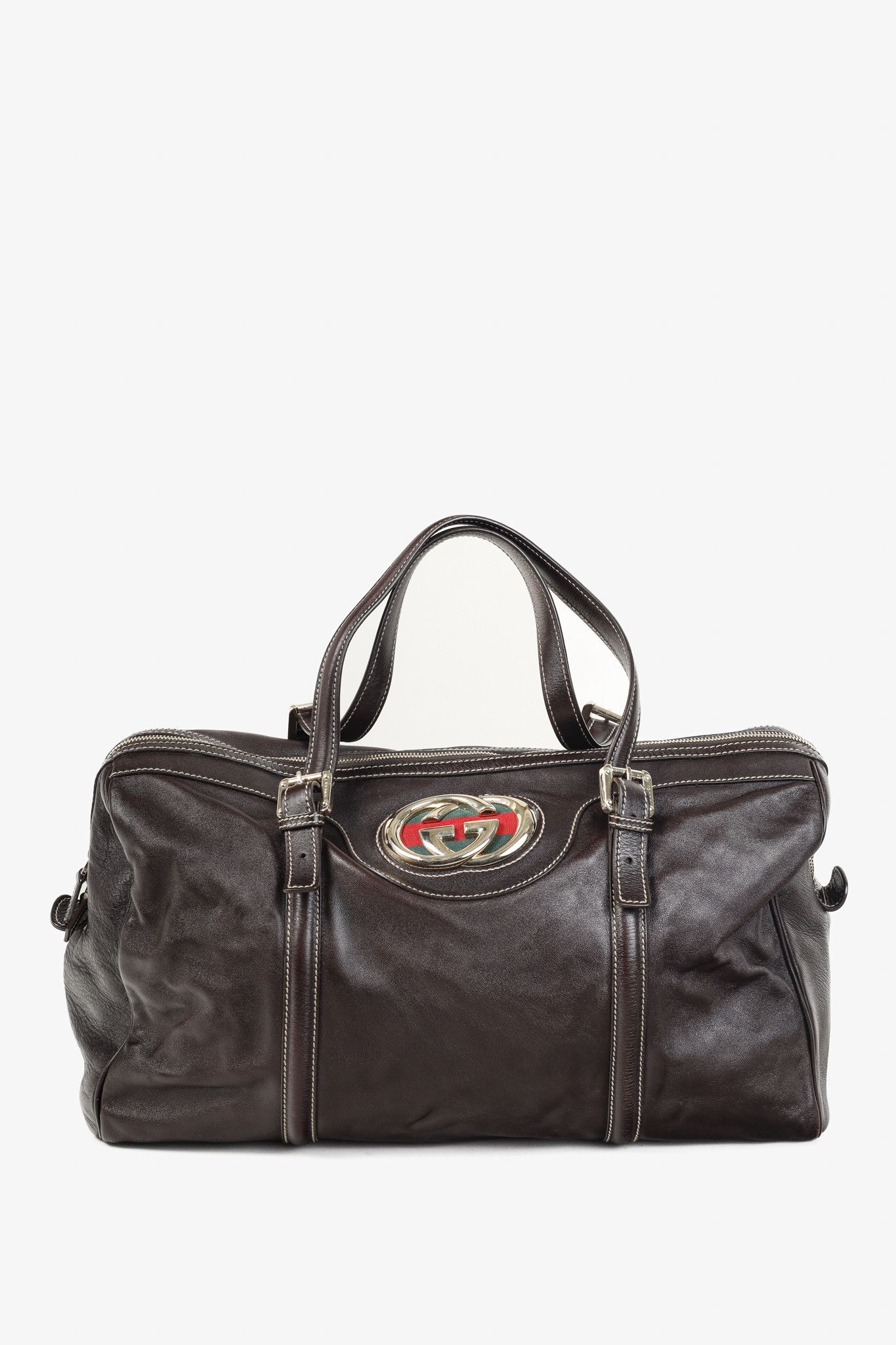 Gucci Gucci Britt Boston Web Brown-Leather Bag Size ONE SIZE - 1 Thumbnail
