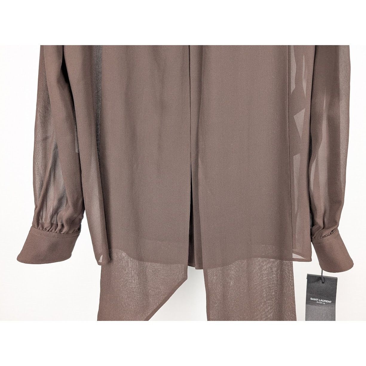 Saint Laurent Paris o1rshd1 Silk Lavalliere Shirt in Brown Size US S / EU 44-46 / 1 - 6 Thumbnail