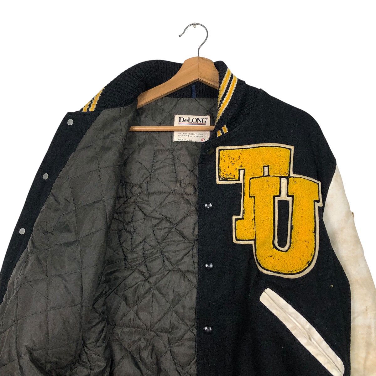 Delong 📌Vintage Varsity Leather Jacket Delon Big Logo Embroidered Size US M / EU 48-50 / 2 - 15 Thumbnail