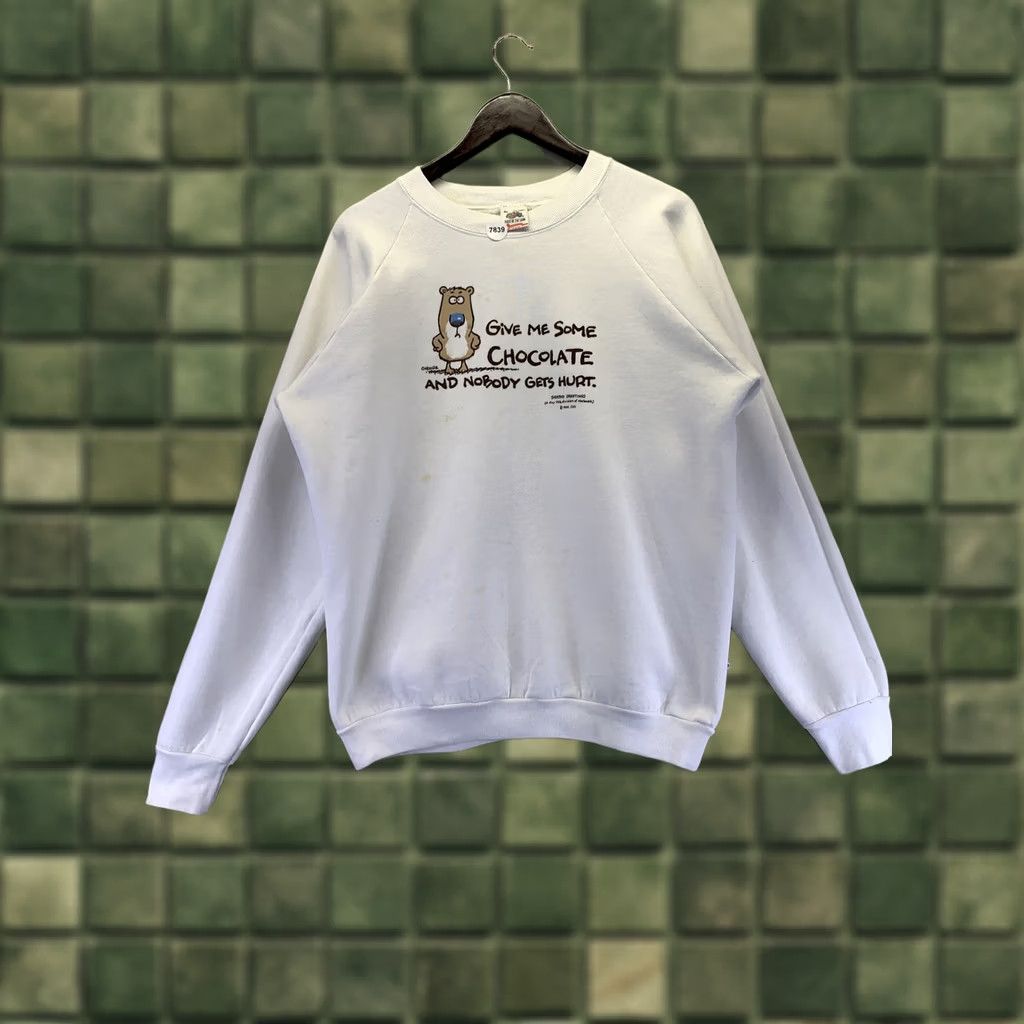 Fruit Of The Loom VINTAGE 1980-90s Shoebox Greetings Hallmark Graphic Funny Sweatshirt Made in USA Womens XL Ivory Cotton Blend Sweatshirt Size XL / US 12-14 / IT 48-50 - 1 Thumbnail