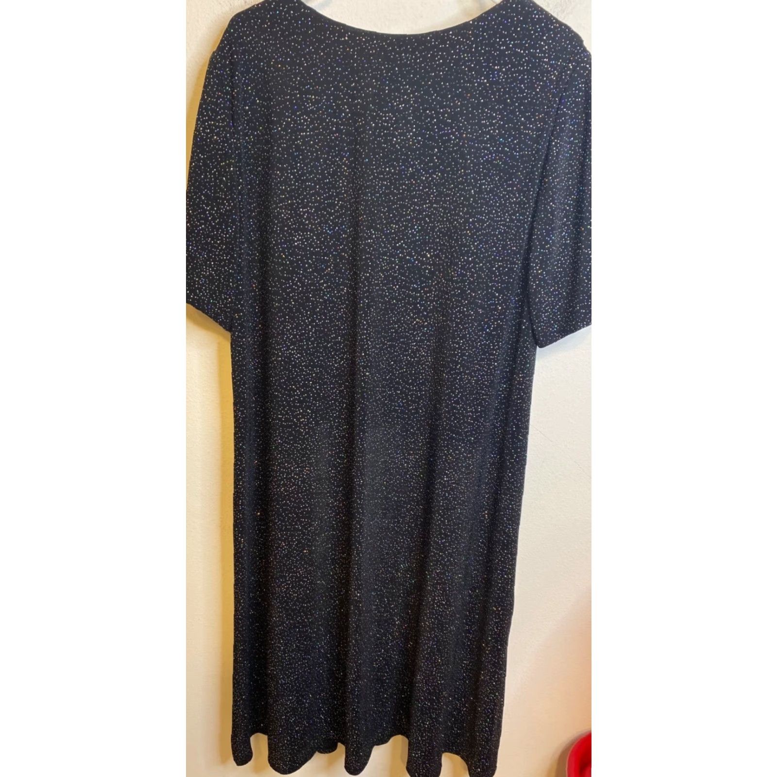 VINTAGE Jessica Howard WOMAN Black Glitter Maxi Dress Short Sleeve 18  Wedding Formal Velvet Beaded 90s