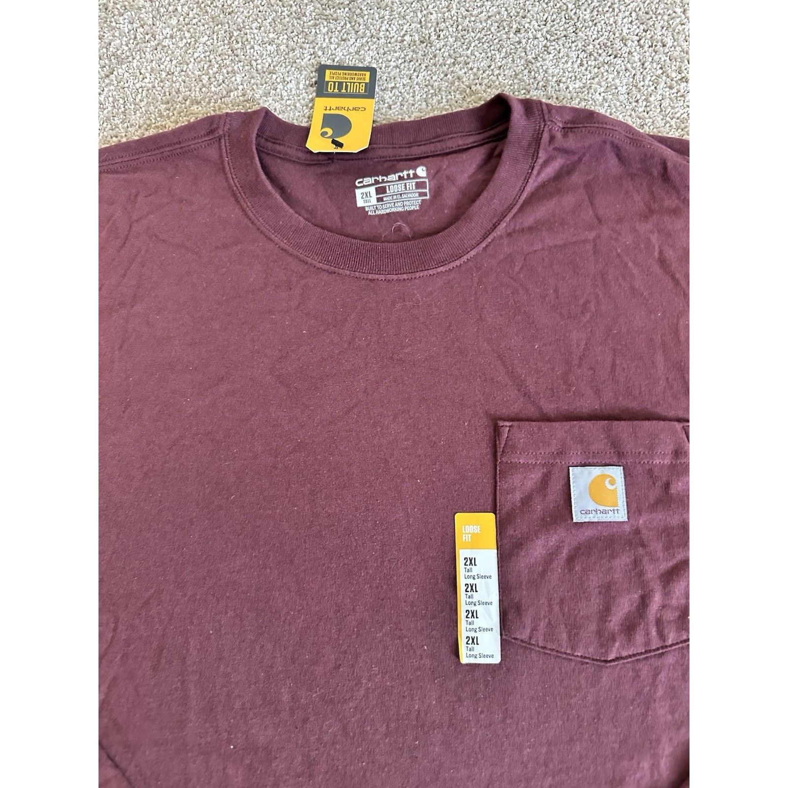 Carhartt NEW CARHARTT LONG-SLEEVED TSHIRT LOOSE FIT maroon XXL Size US XXL / EU 58 / 5 - 2 Thumbnail