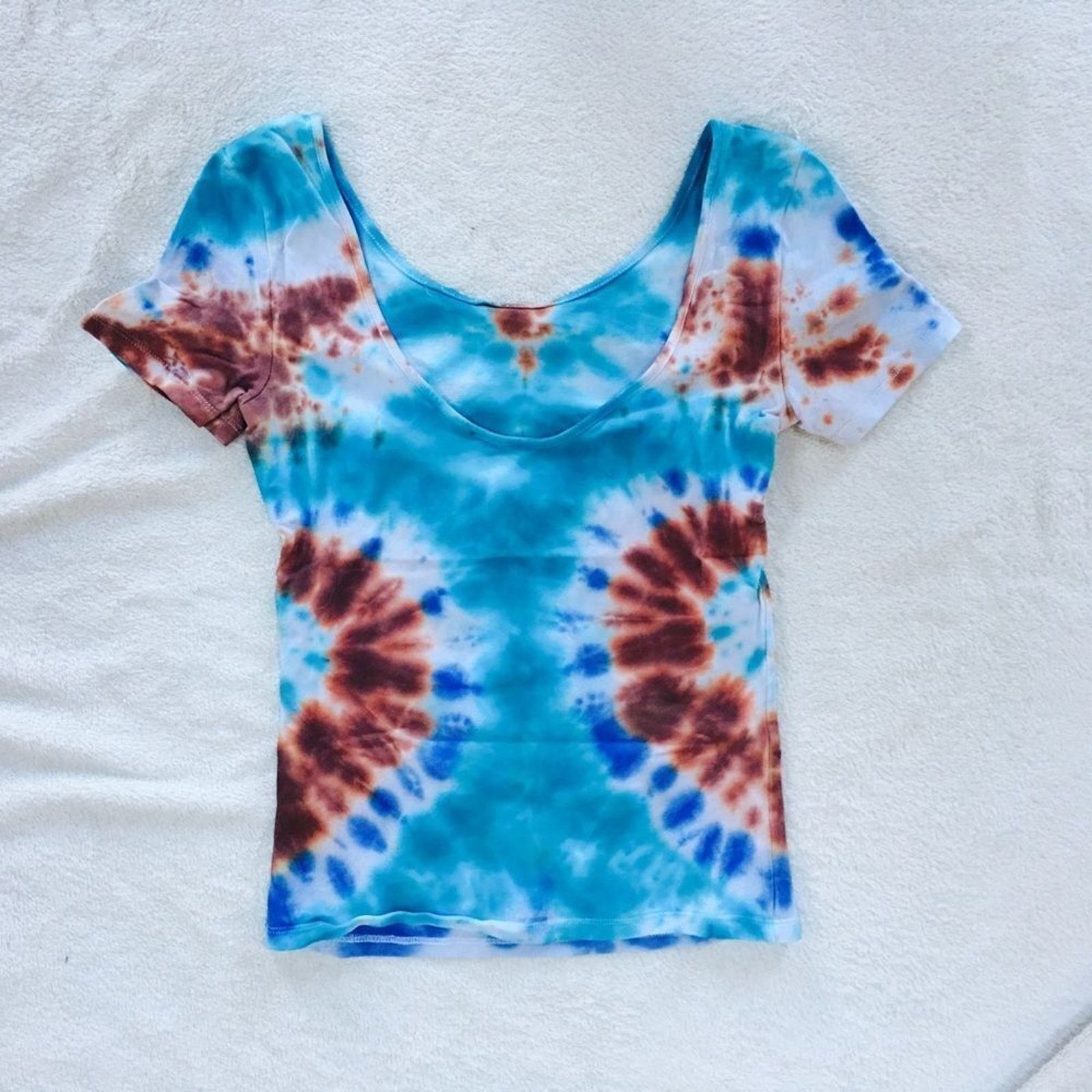 Other Blue and Brown Tie-Dye Short Sleeve Shirt | Sz S (NO TAG) Size S / US 4 / IT 40 - 3 Thumbnail
